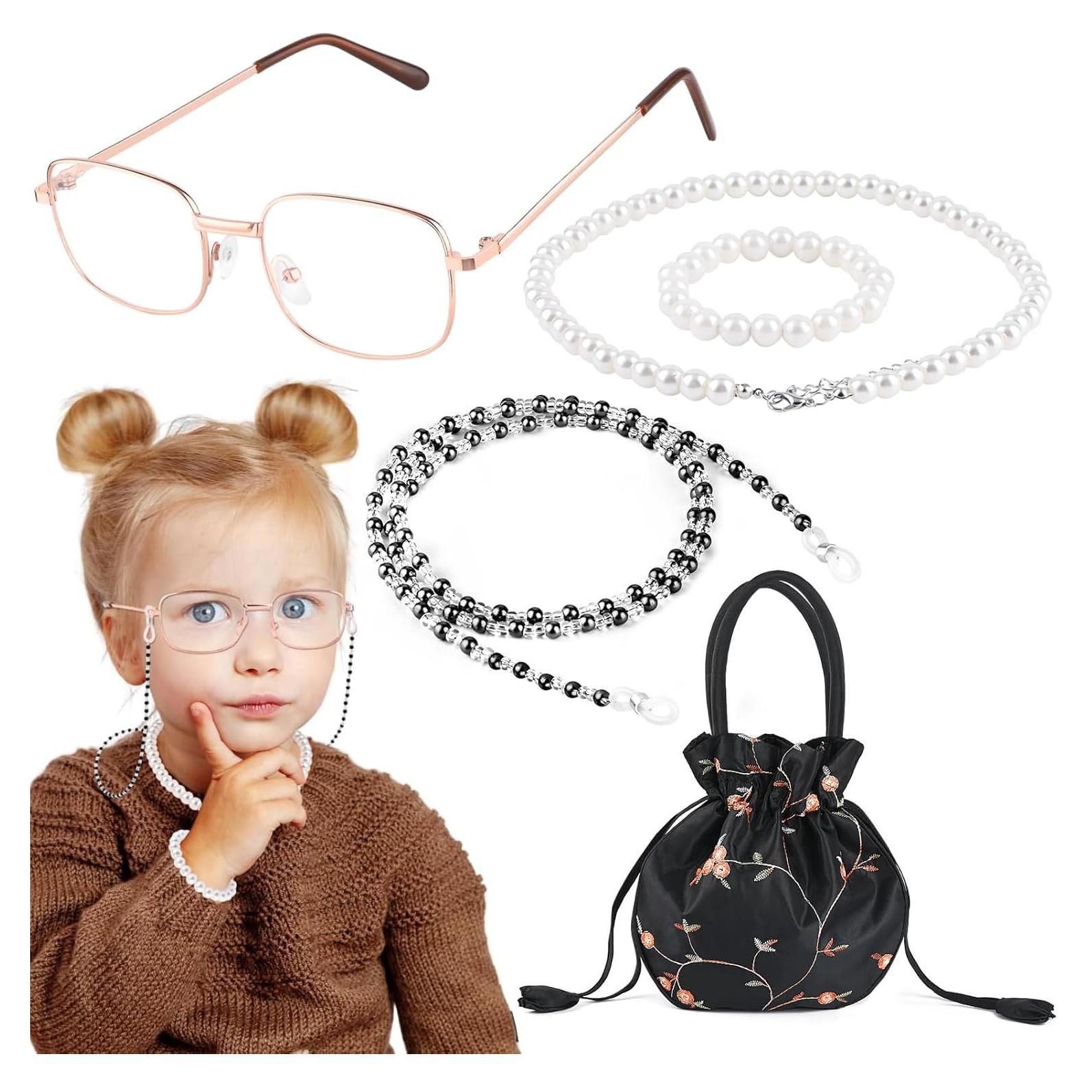 Disfraz de Anciana 5 PZS Gafas Collar Pulsera para Mujeres