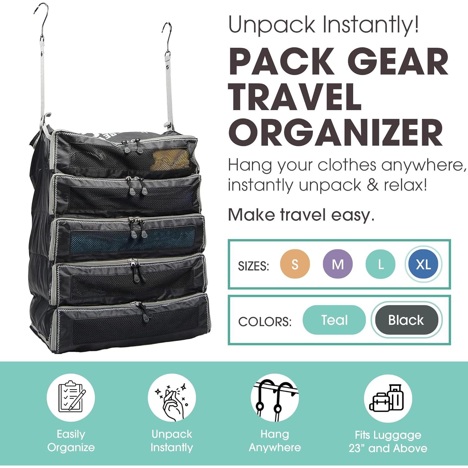 Organizador de Maleta Colgante Pack Gear XL Negro - 42x24x58 cm