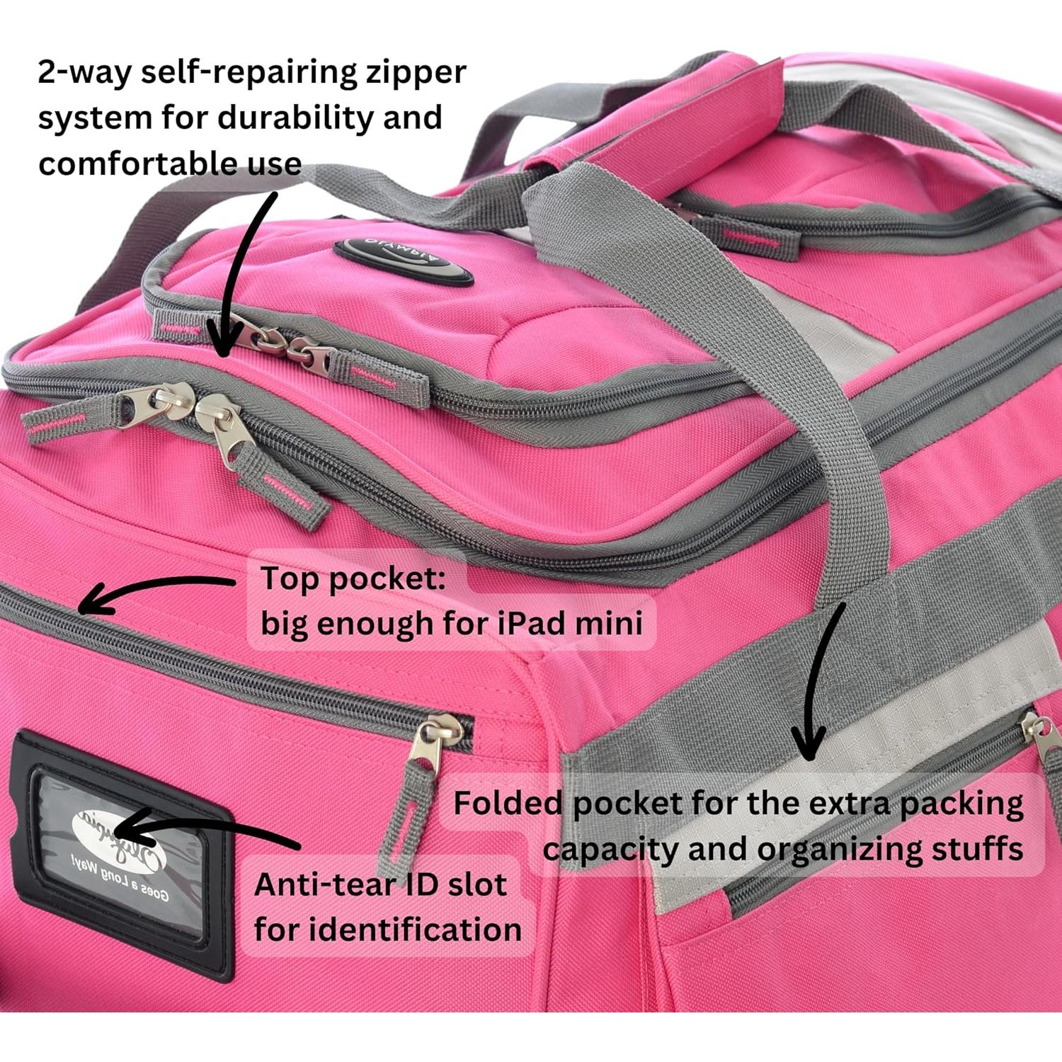 Bolsa de viaje rodante Olympia U.S.A. 22" Rosa 8 bolsillos