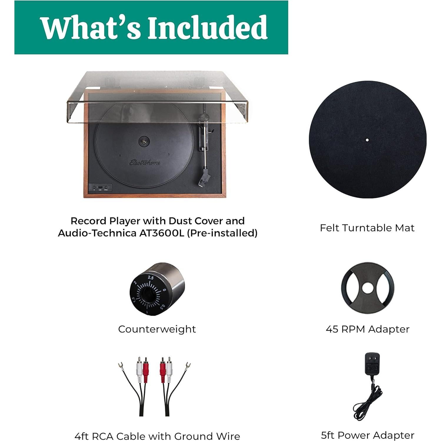 Reproductor de Vinilo Inalámbrico Electrohome RR36 2 Velocidades