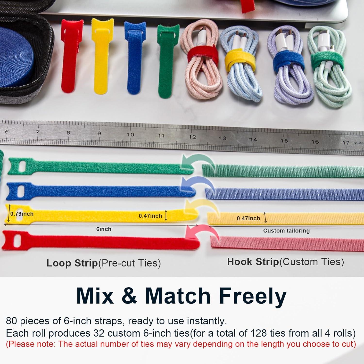 Correas de Cable Reutilizables MAIWEIS 80 Piezas 15 cm y 4 Rollos 500 cm