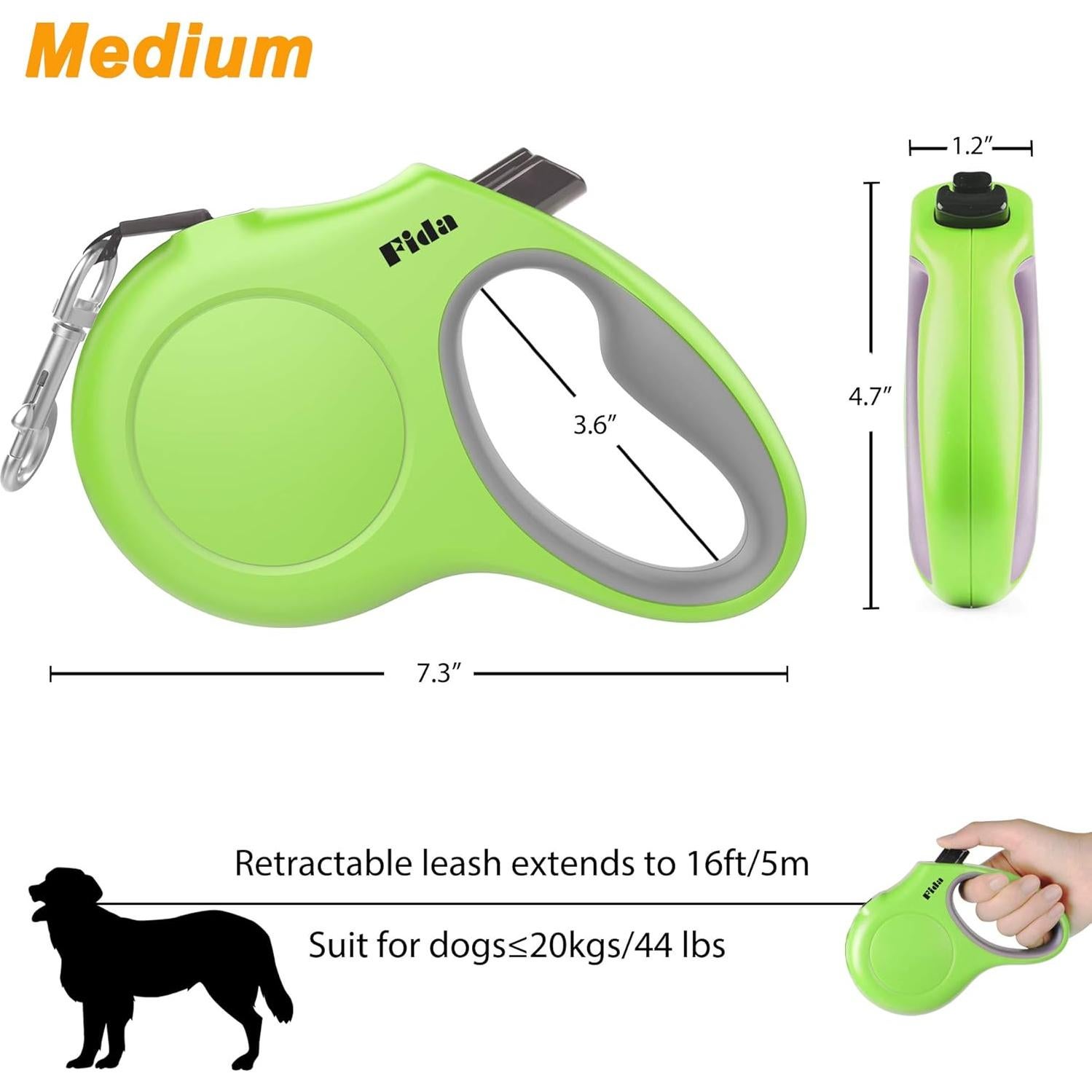 Correa Retráctil para Perros Fida Mediana 4.88m Verde