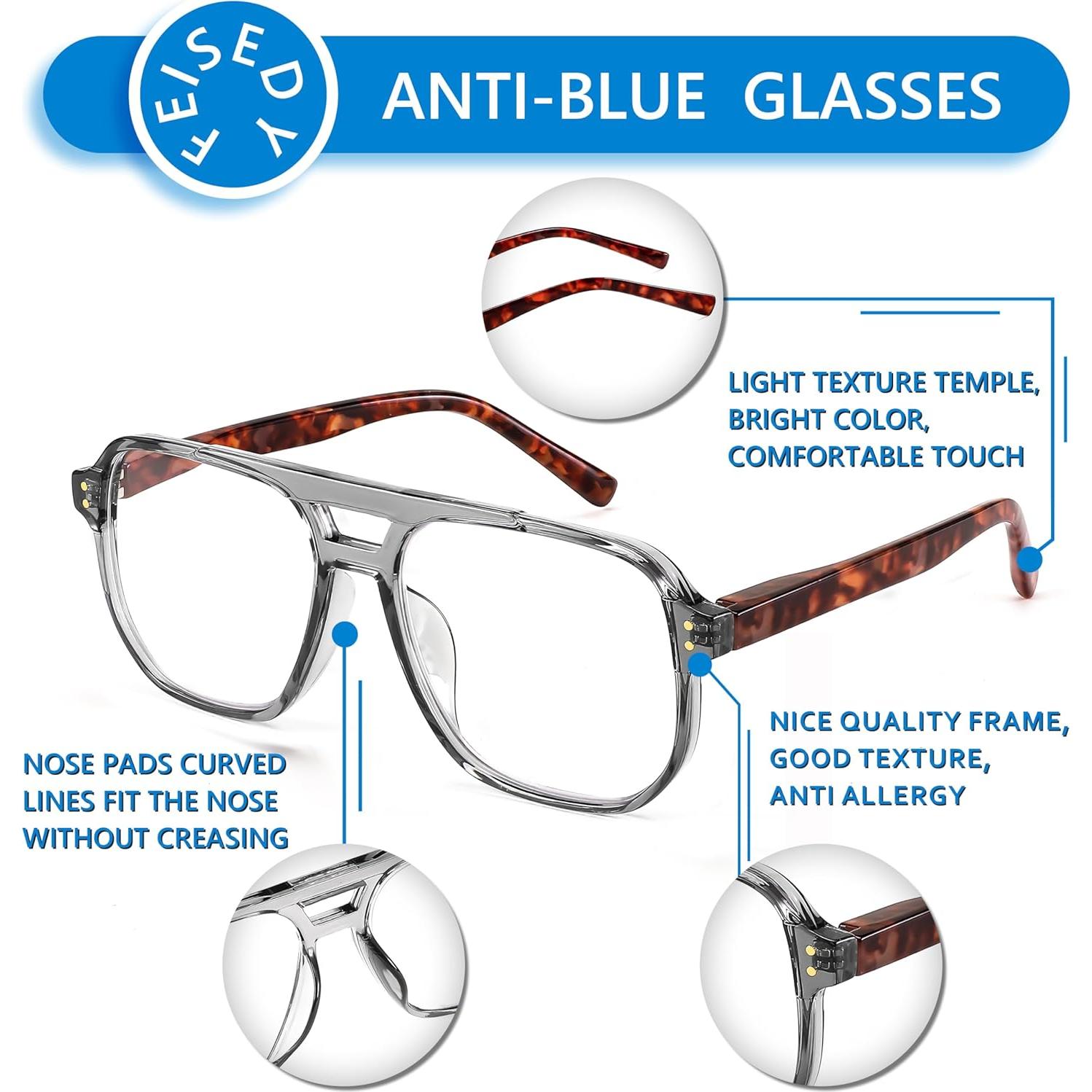 Gafas de Lectura FEISEDY Aviador 1.5x Filtro Luz Azul