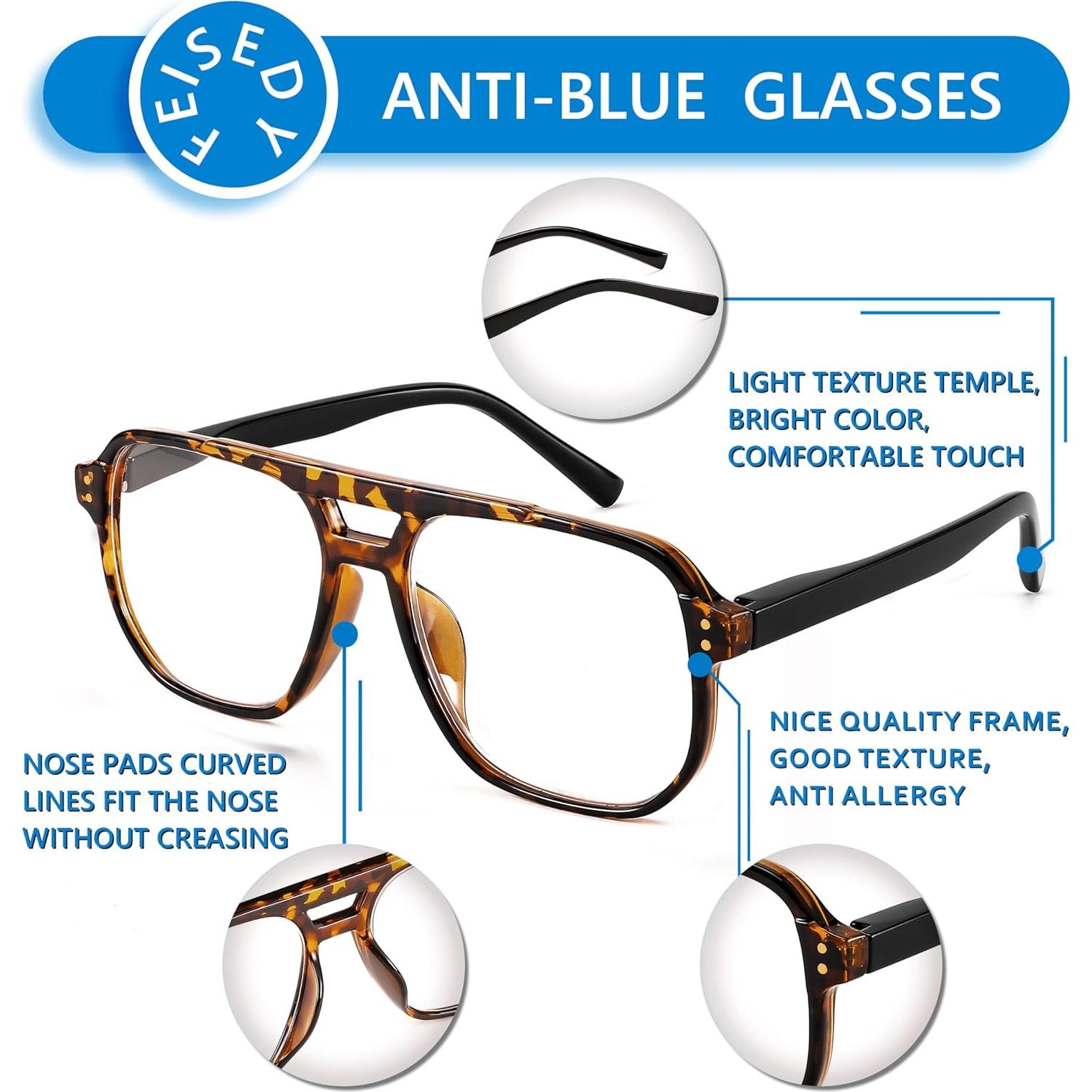 Gafas de Lectura FEISEDY Aviador Retro Filtro Luz Azul 2.0x