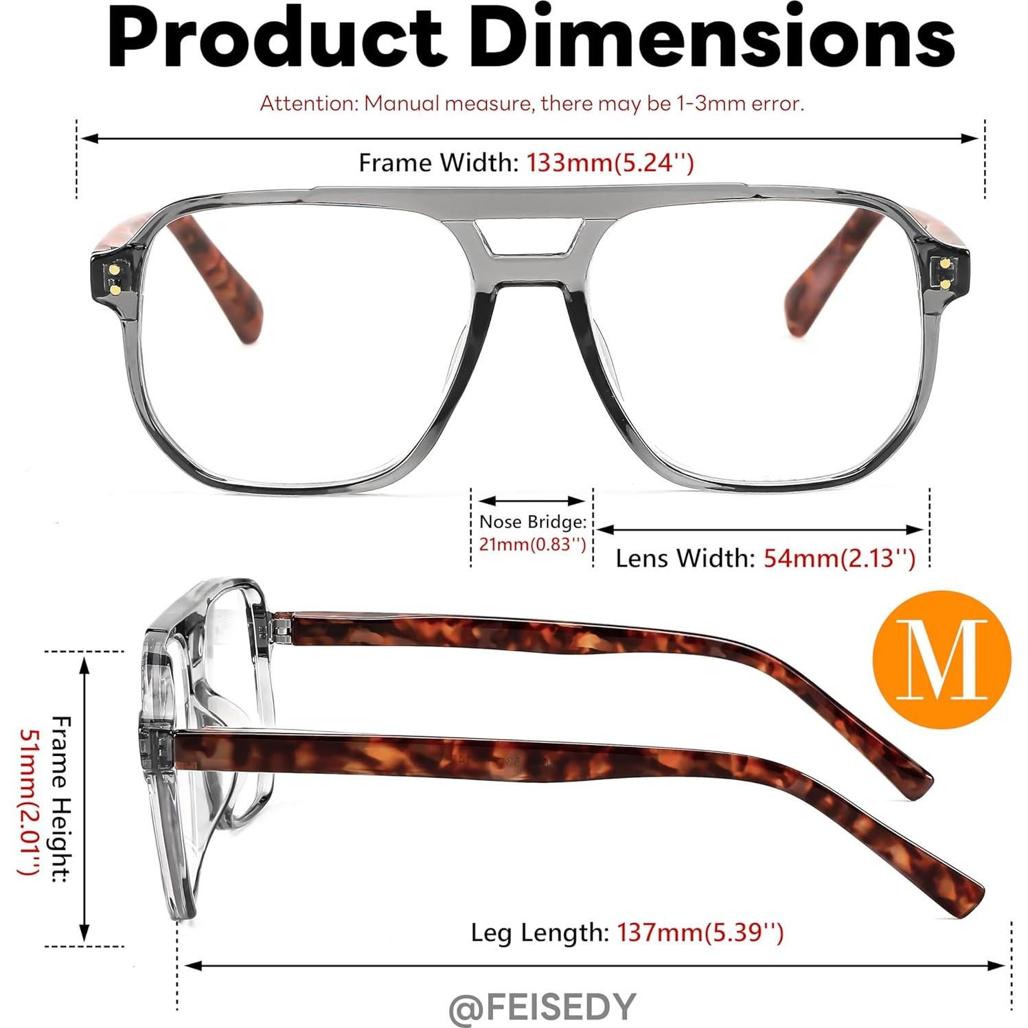 Gafas de Lectura FEISEDY Aviador 3.0x Marco Gris Transparente