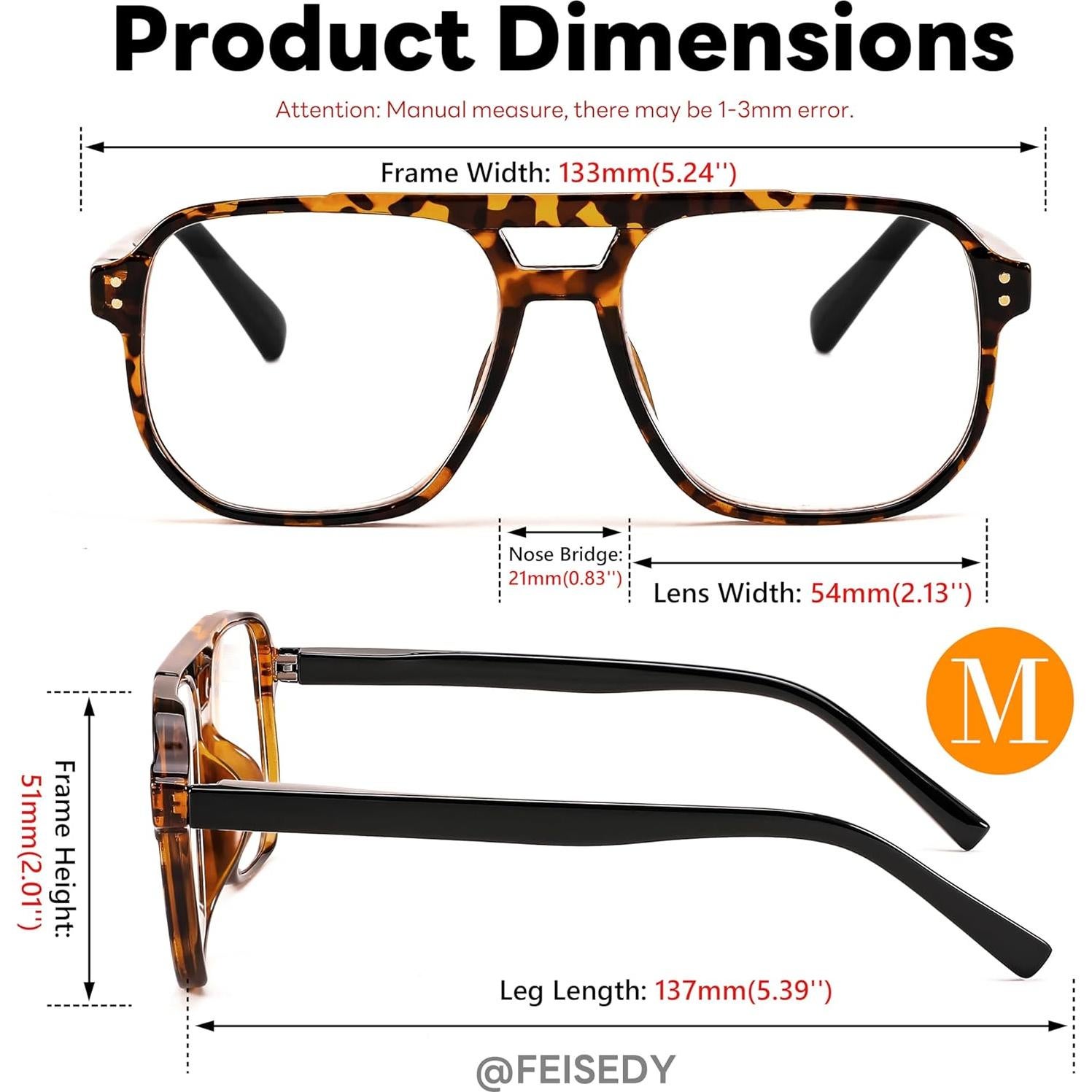 Gafas de Lectura FEISEDY Aviador Retro 1.5x Marco Leopardo