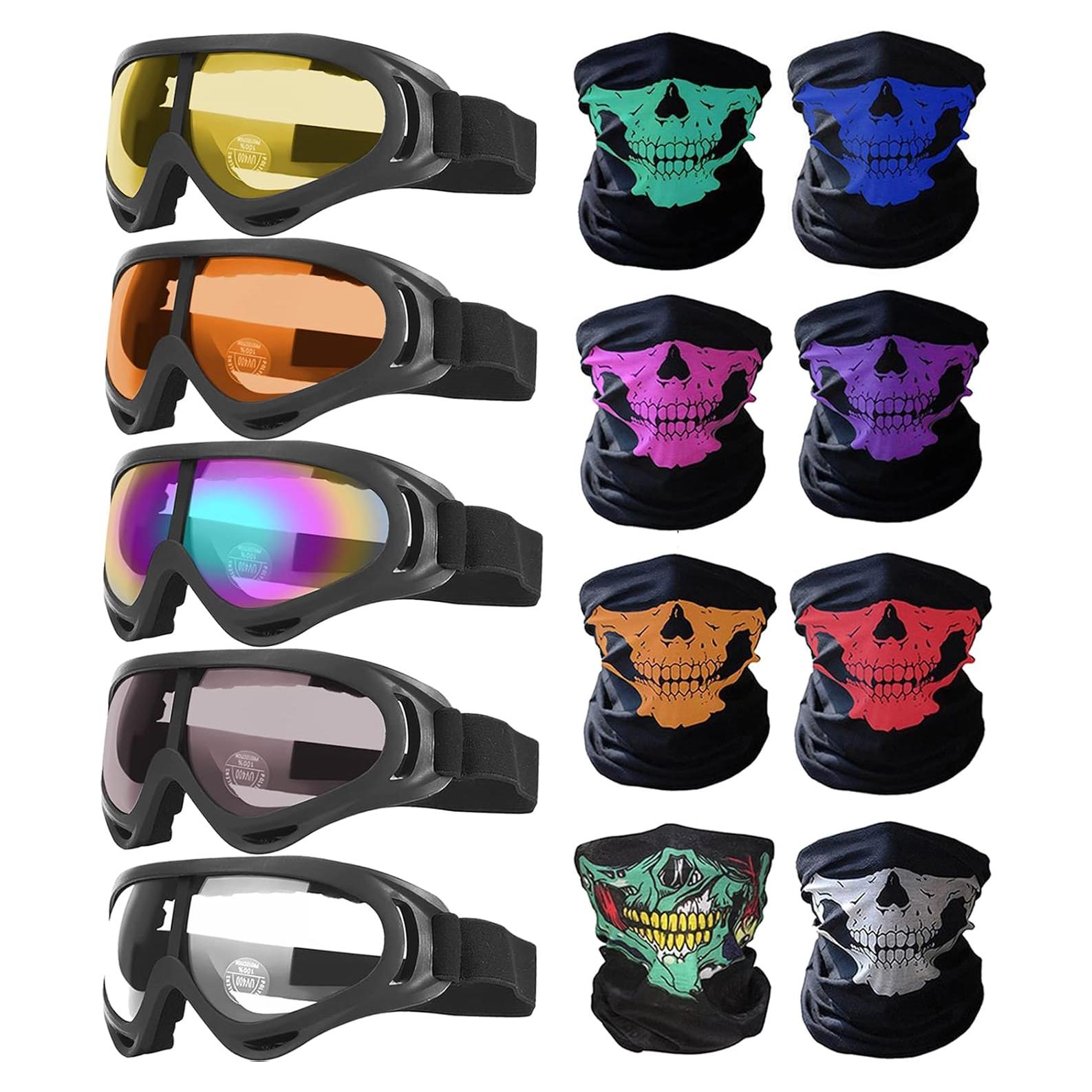 Conjunto Peicees 13 Piezas Gafas Motocicleta UV y Máscaras