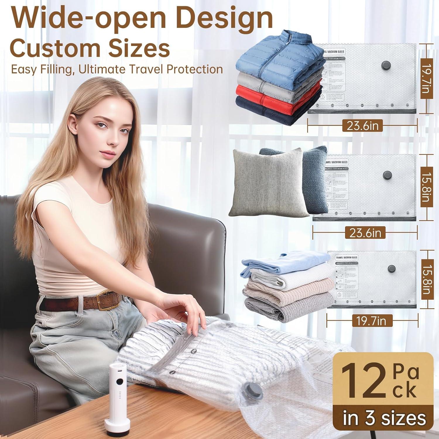 Bolsas de Vacío Lxmiora 12 Pzas + Bomba Inalámbrica 1500mAh