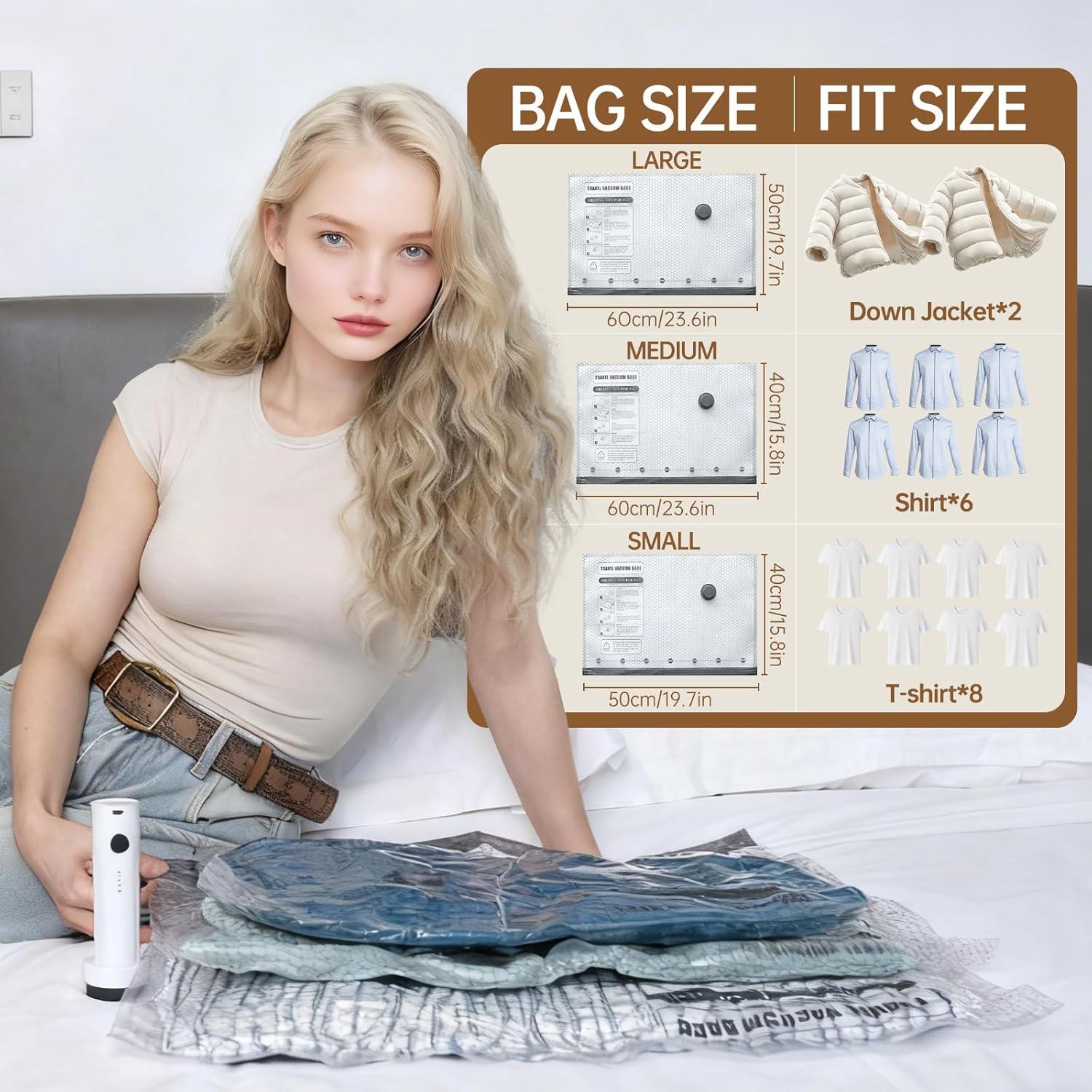 Bolsas de Vacío Lxmiora 12 Pzas + Bomba Inalámbrica 1500mAh