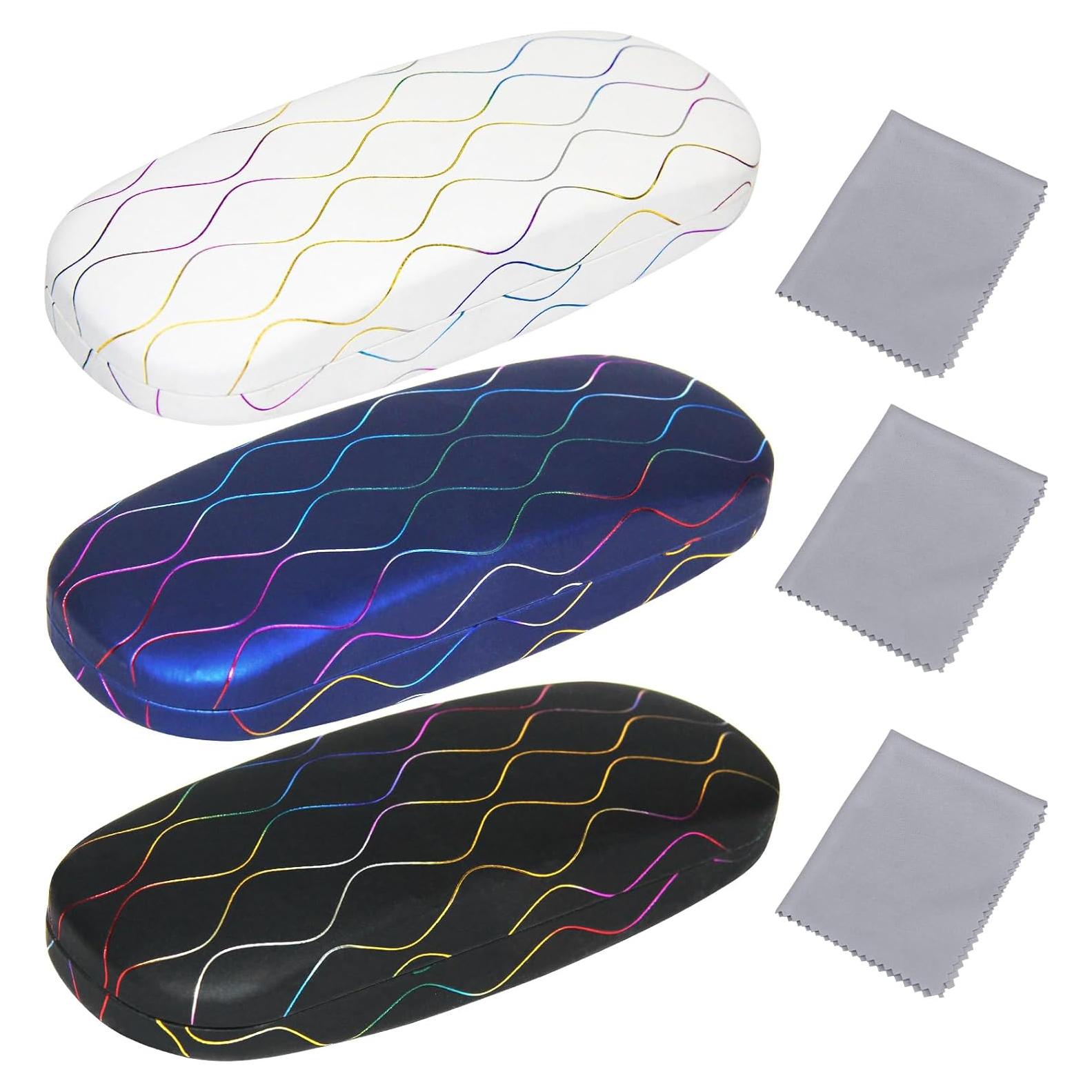 Estuche de Gafas 3 Piezas con Paño de Limpieza - Negro, Azul, Blanco