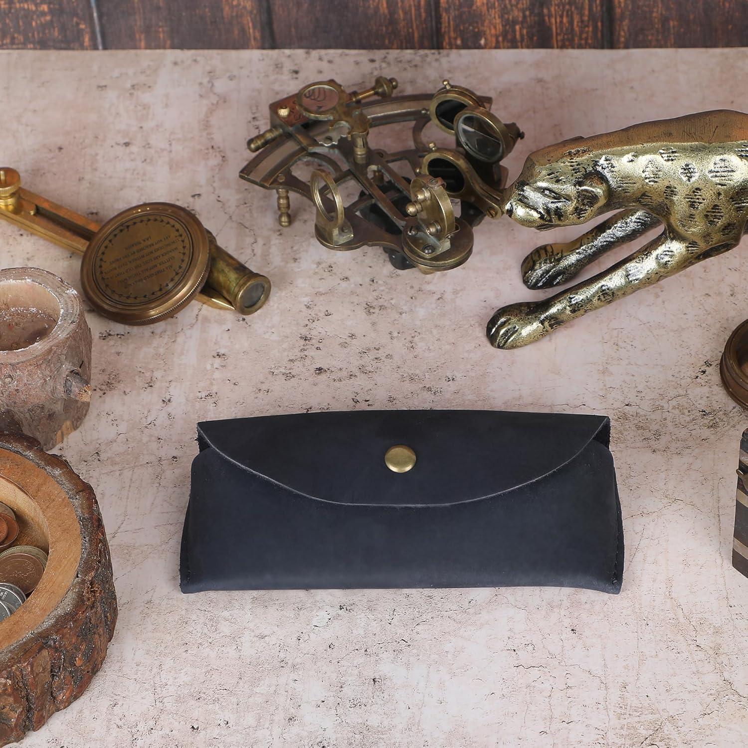 Estuche de Gafas de Sol CestAntiQ de Cuero Genuino Azul