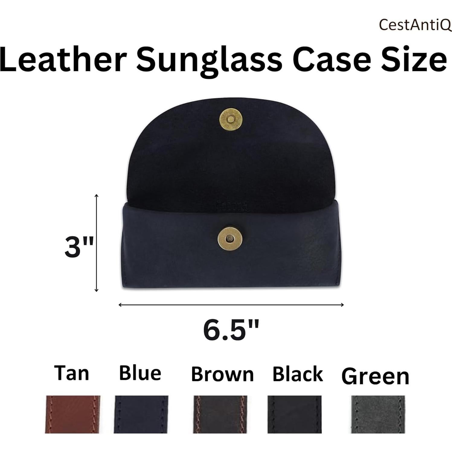 Estuche de Gafas de Sol CestAntiQ de Cuero Genuino Azul