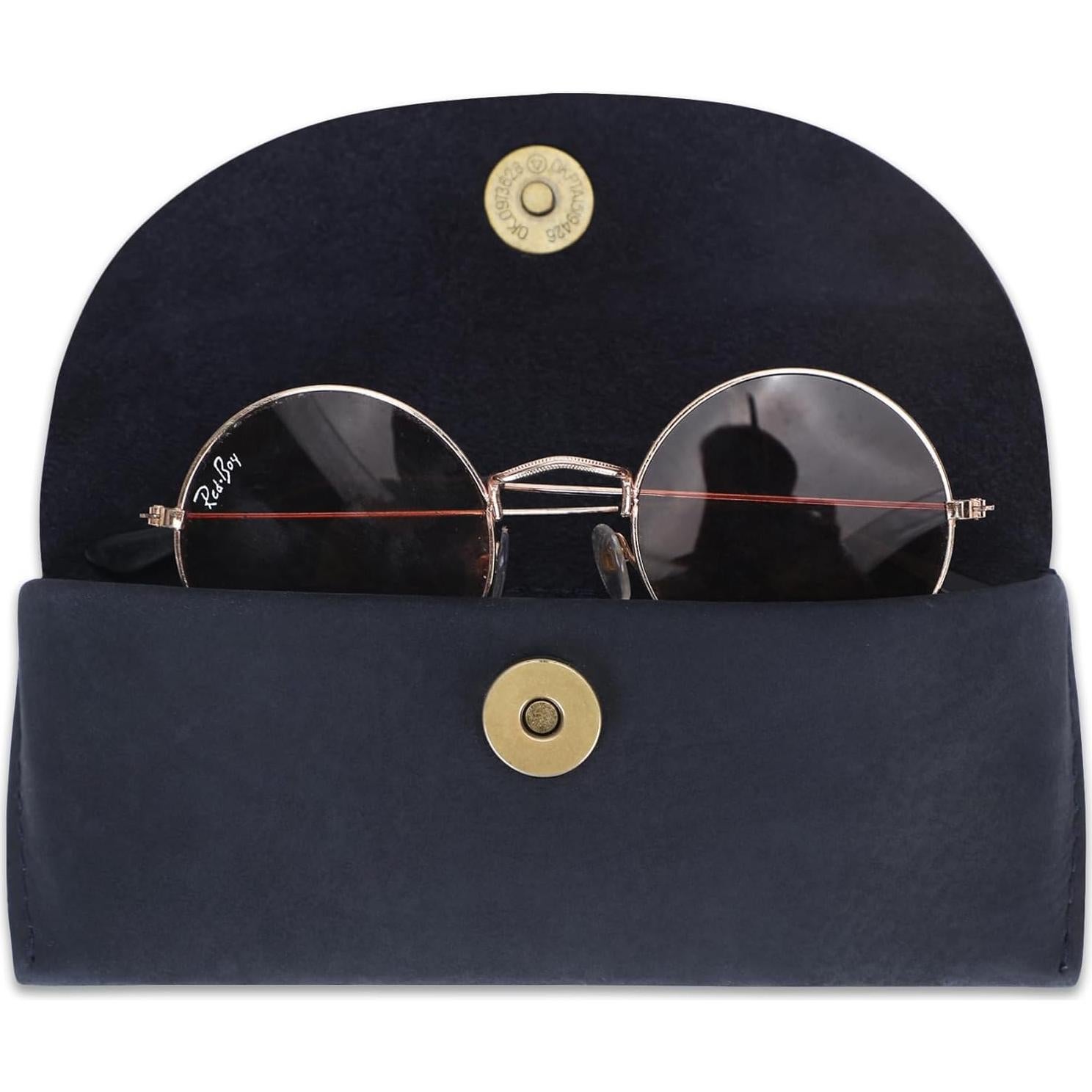 Estuche de Gafas de Sol CestAntiQ de Cuero Genuino Azul