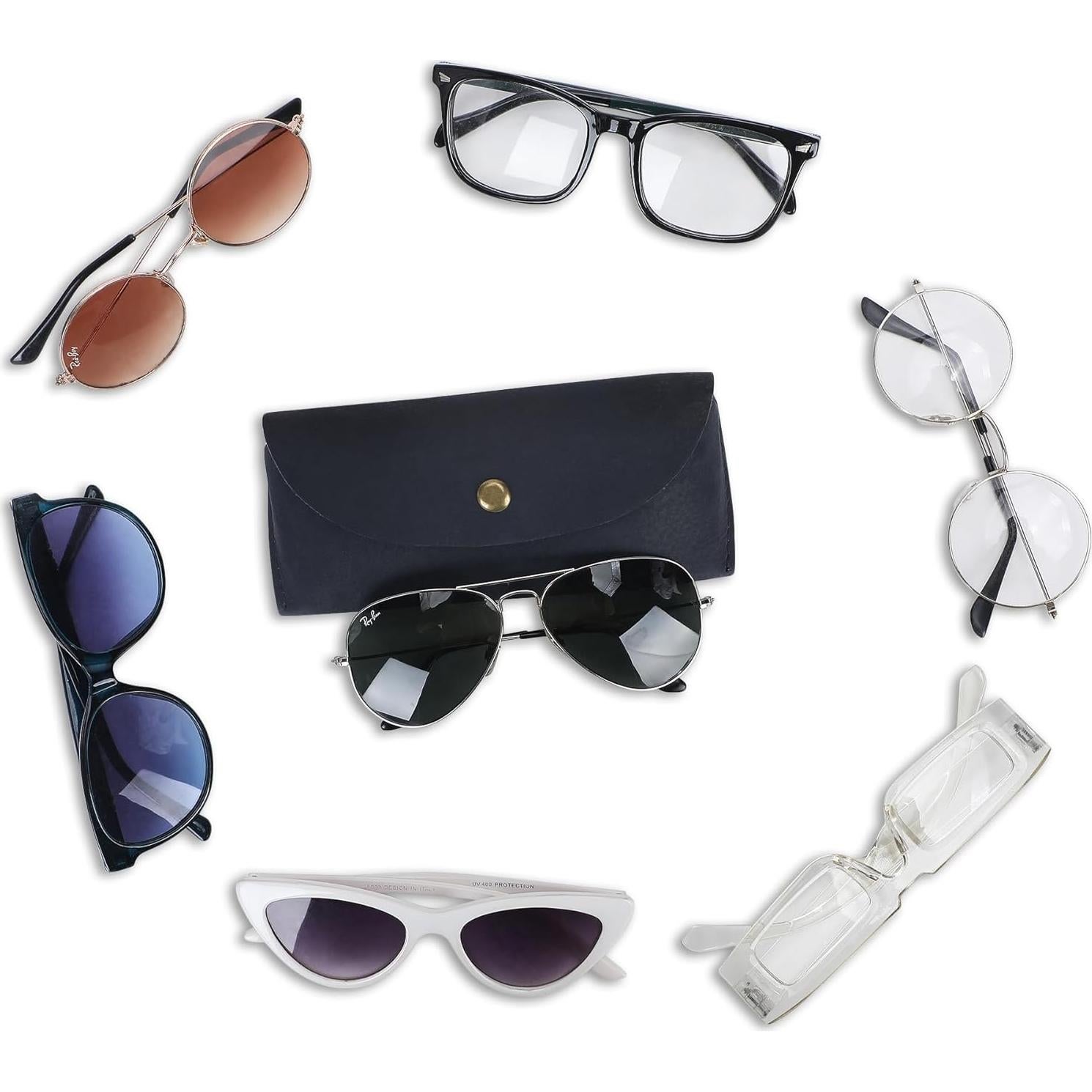 Estuche de Gafas de Sol CestAntiQ de Cuero Genuino Azul