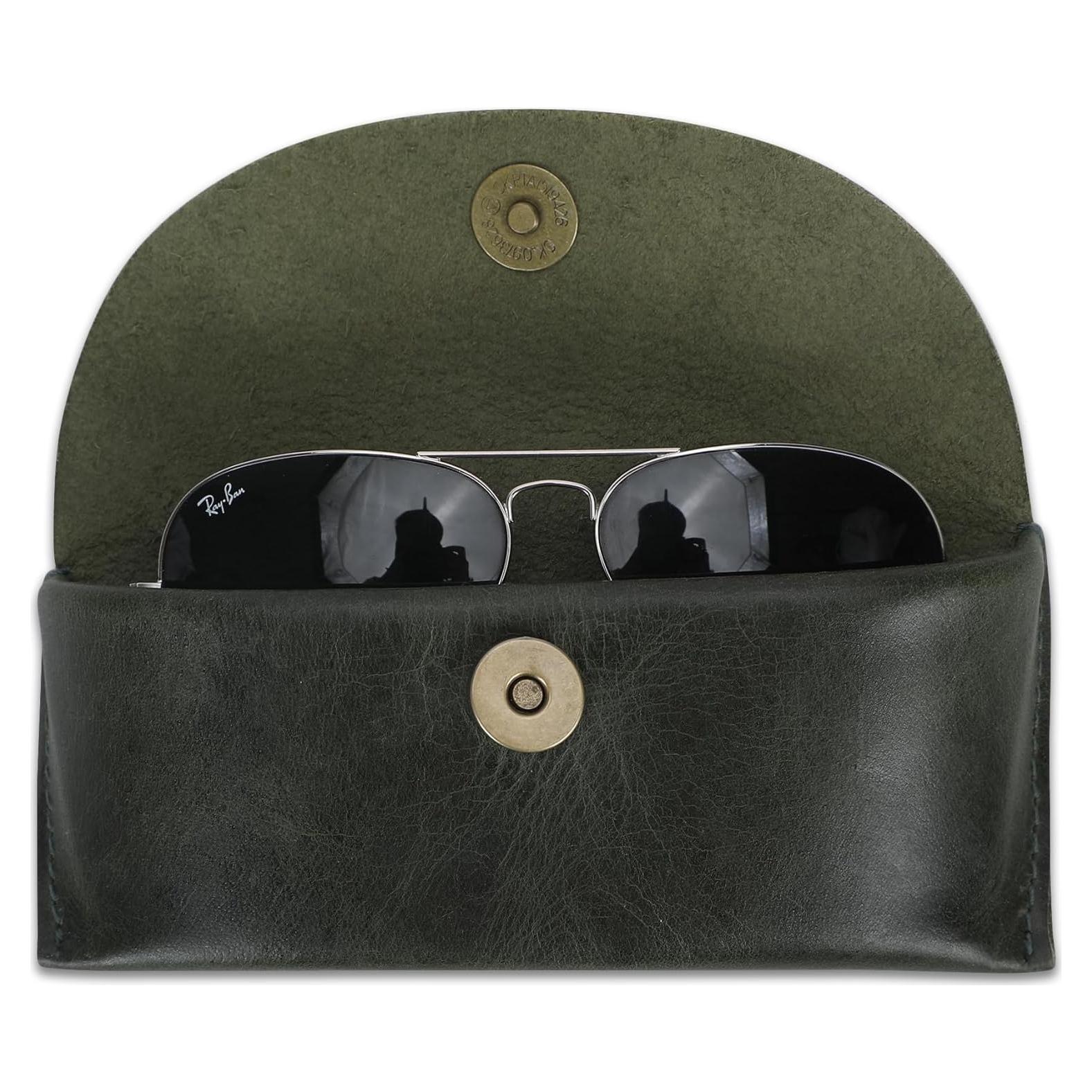 Funda de Gafas de Sol CestAntiQ Verde Cuero Genuino