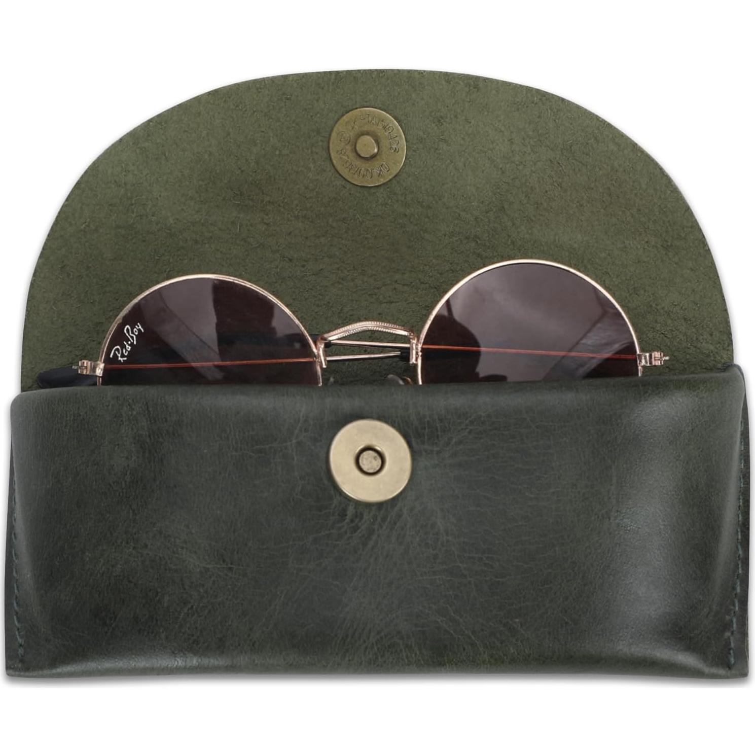 Funda de Gafas de Sol CestAntiQ Verde Cuero Genuino