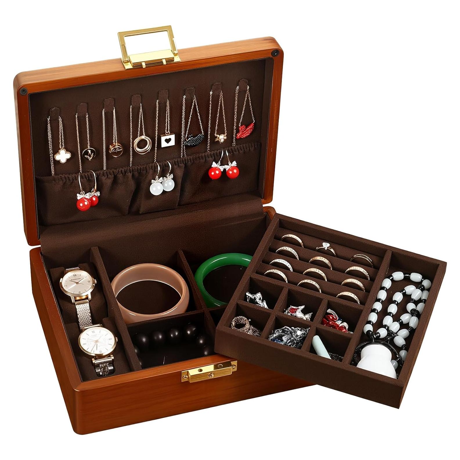 Caja de Joyería de Madera de Nogal LIBOLXSP con Cerradura