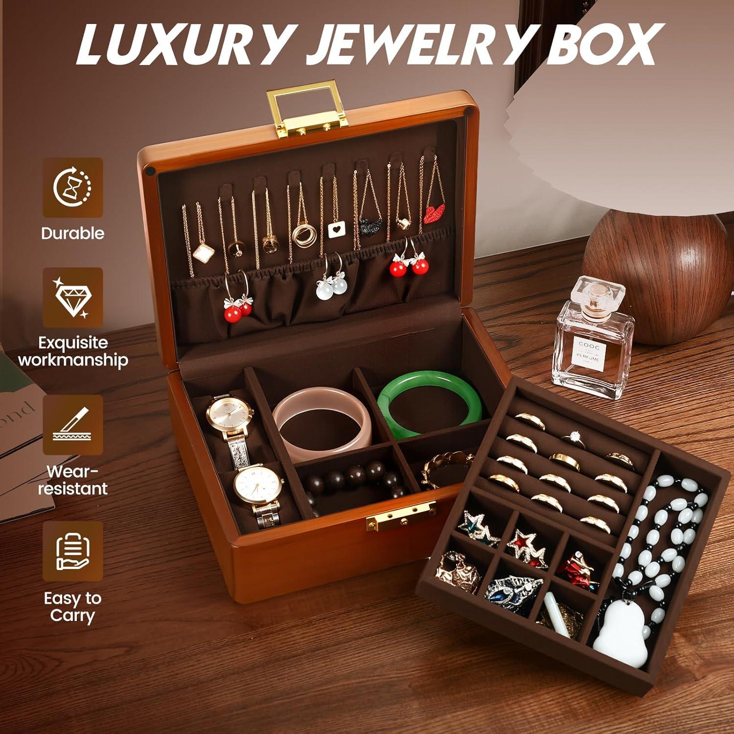 Caja de Joyería de Madera de Nogal LIBOLXSP con Cerradura