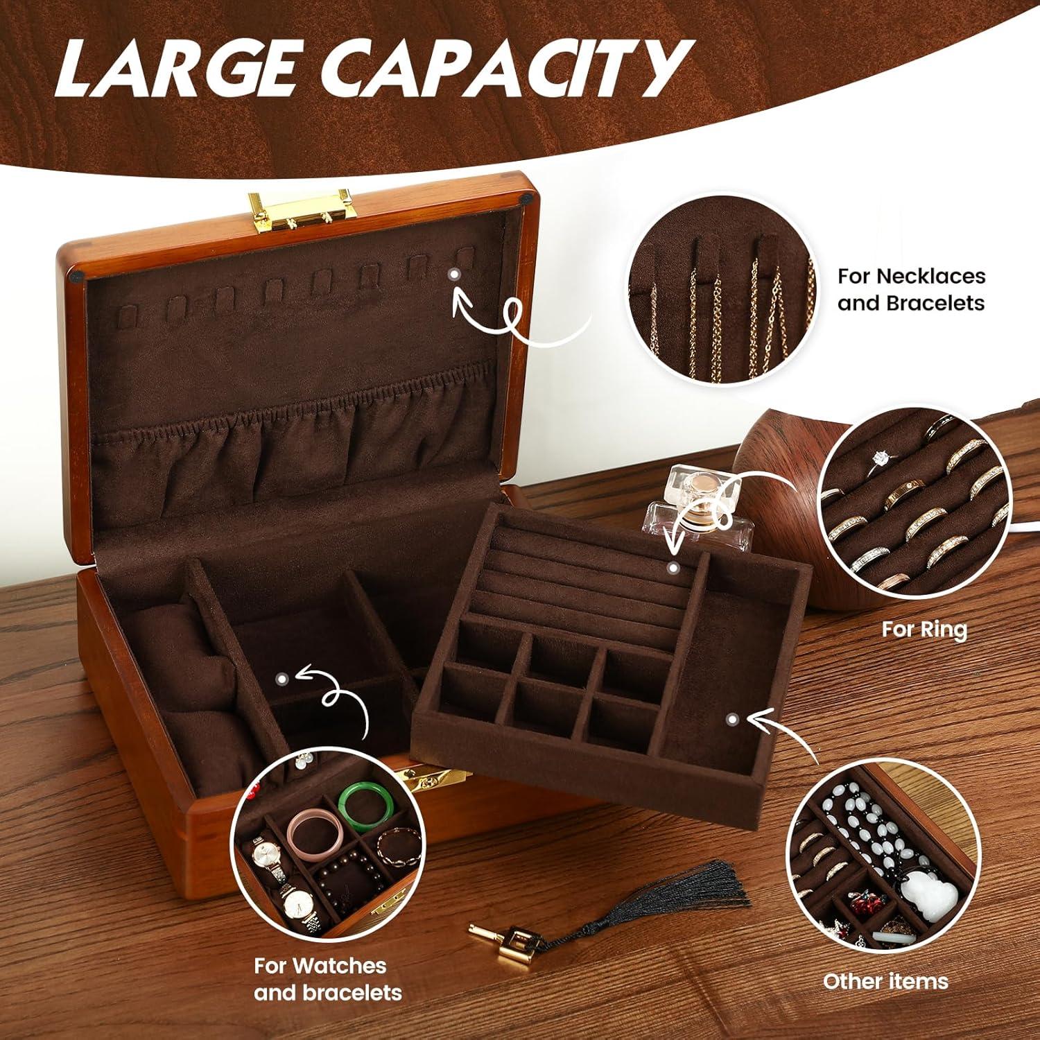 Caja de Joyería de Madera de Nogal LIBOLXSP con Cerradura