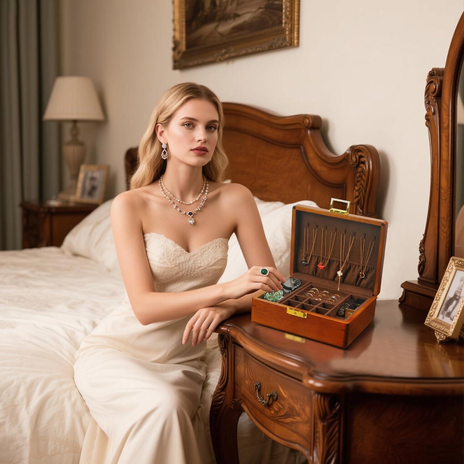 Caja de Joyería de Madera de Nogal LIBOLXSP con Cerradura