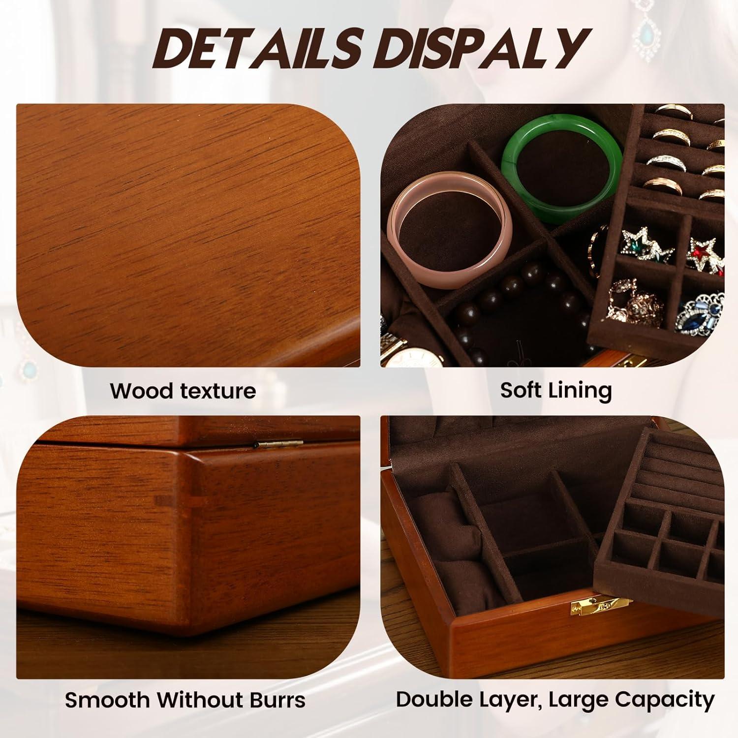 Caja de Joyería de Madera de Nogal LIBOLXSP con Cerradura