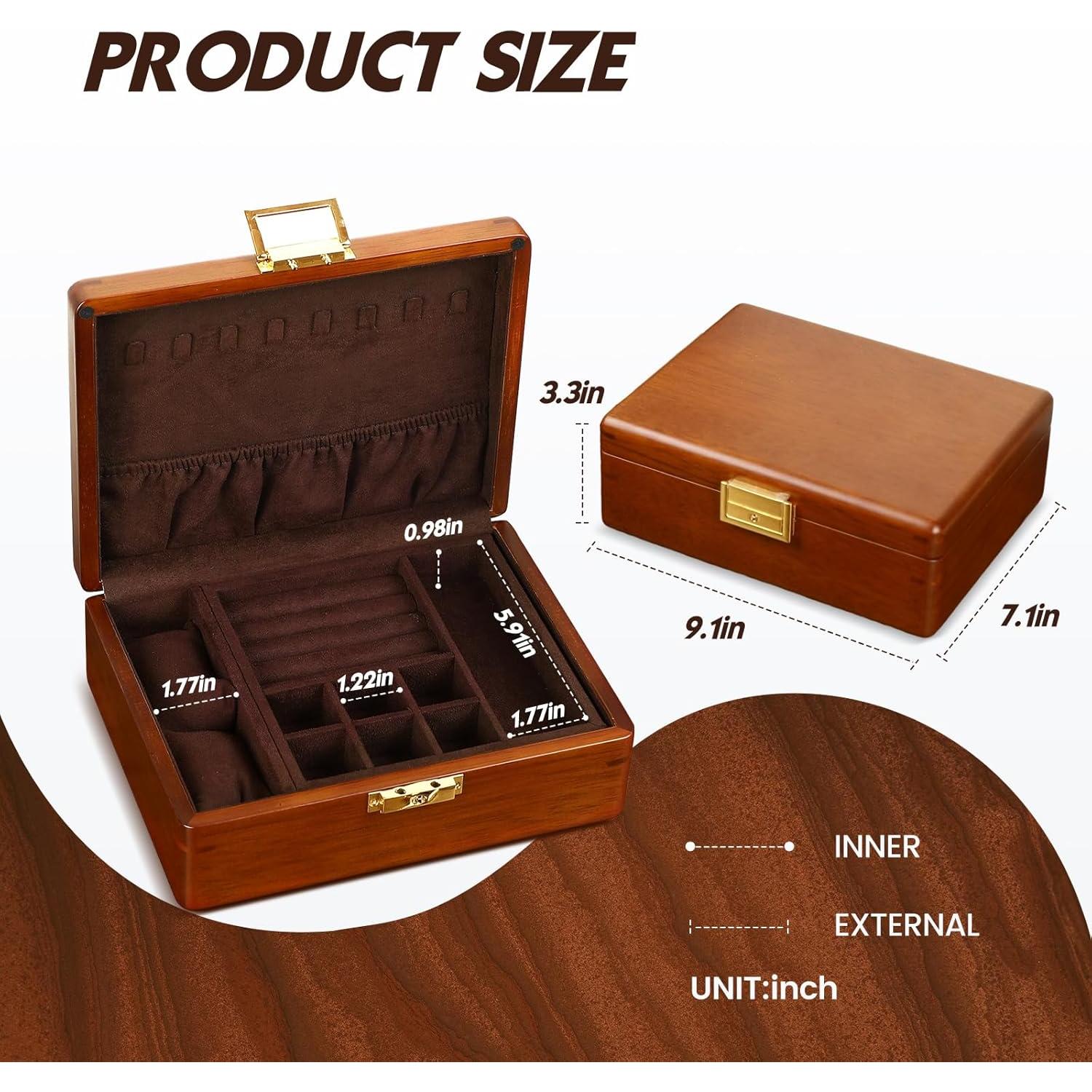 Caja de Joyería de Madera de Nogal LIBOLXSP con Cerradura