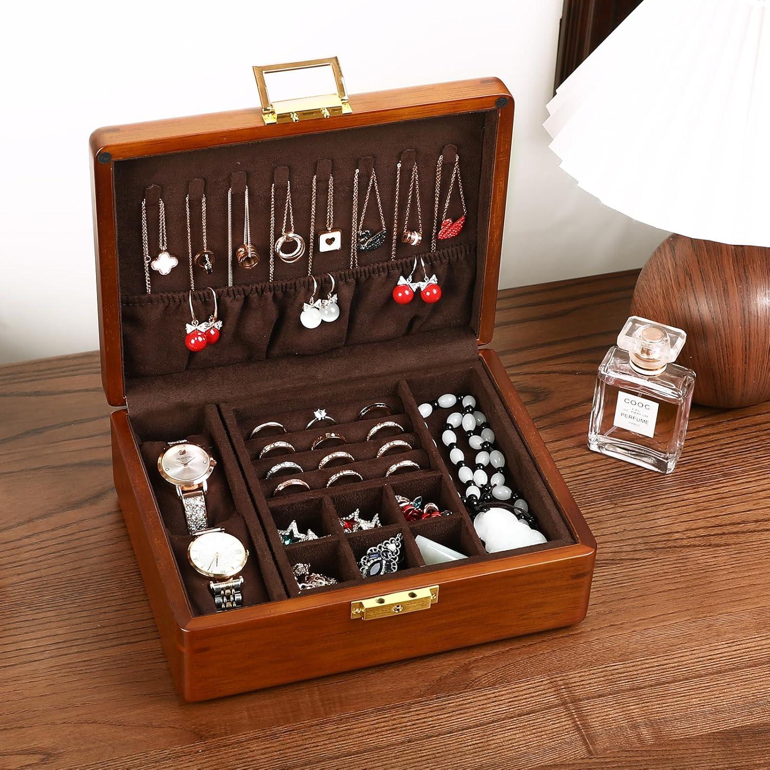 Caja de Joyería de Madera de Nogal LIBOLXSP con Cerradura