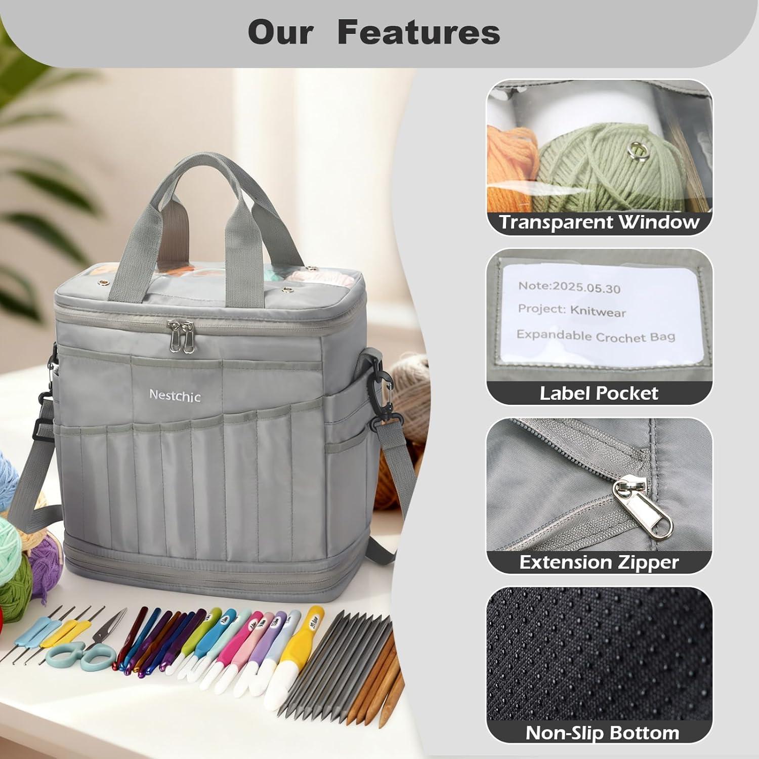 Bolsa de Ganchillo Expandible Nestchic Gris 31.75x17.78x35.56 cm