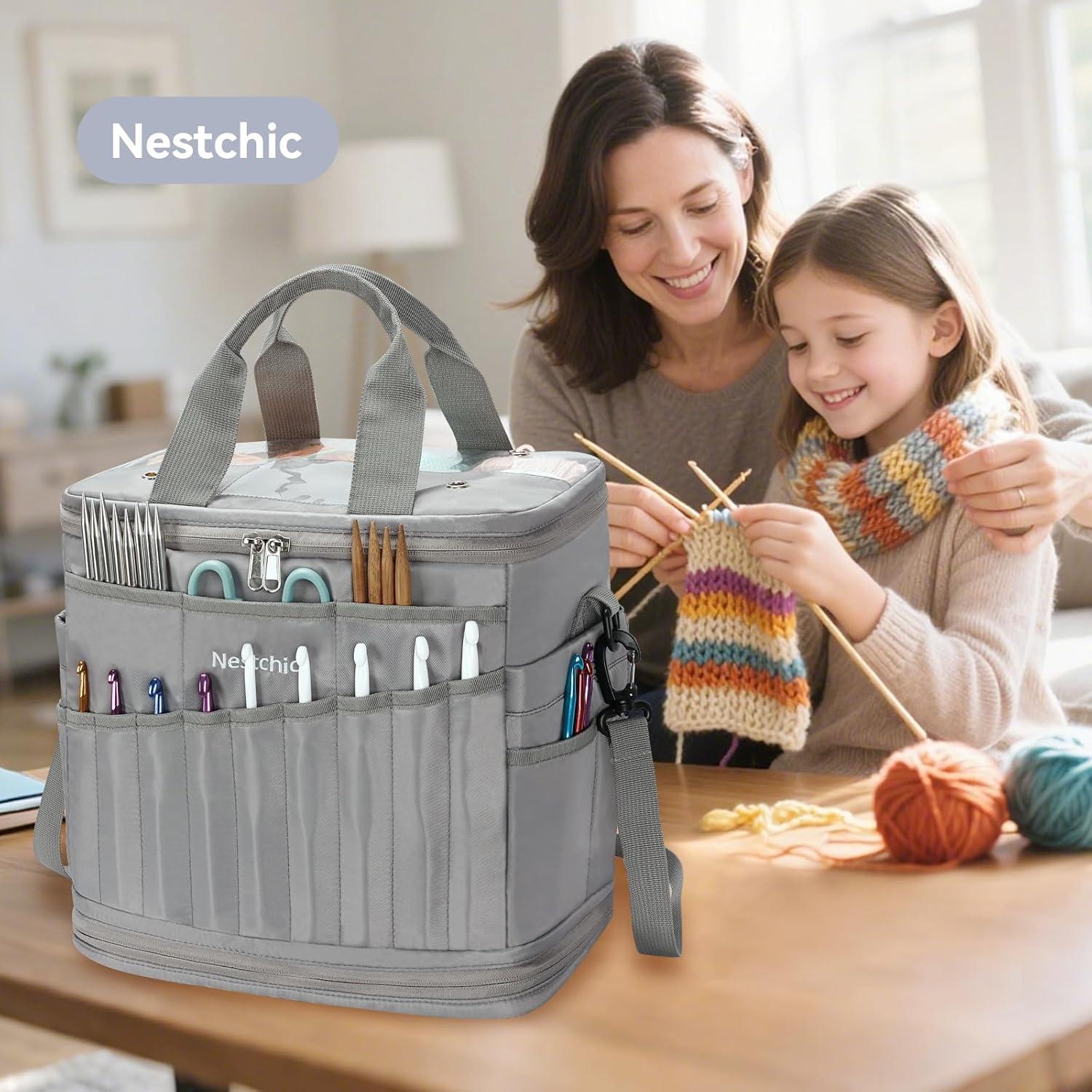Bolsa de Ganchillo Expandible Nestchic Gris 31.75x17.78x35.56 cm