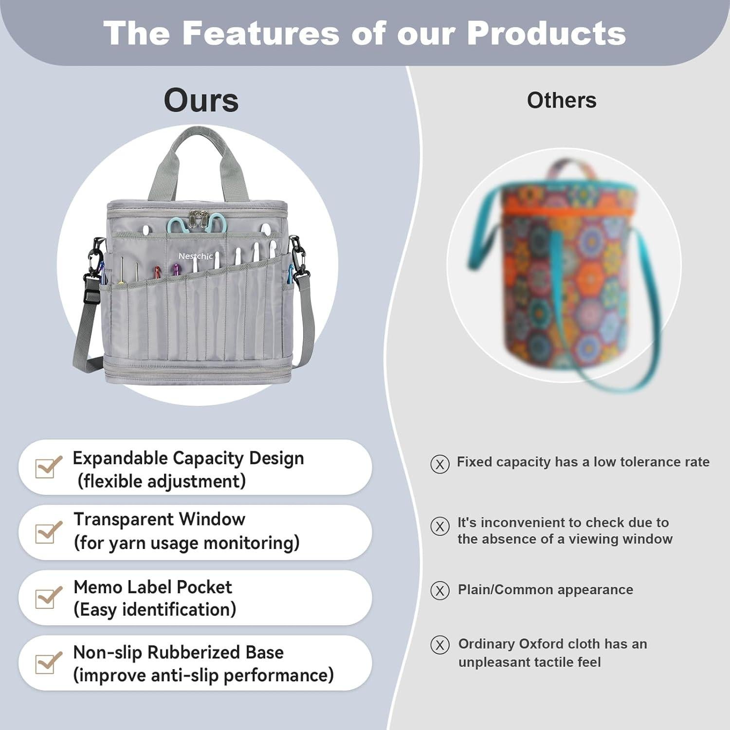 Bolsa de Ganchillo Expandible Nestchic Gris 31.75x17.78x35.56 cm