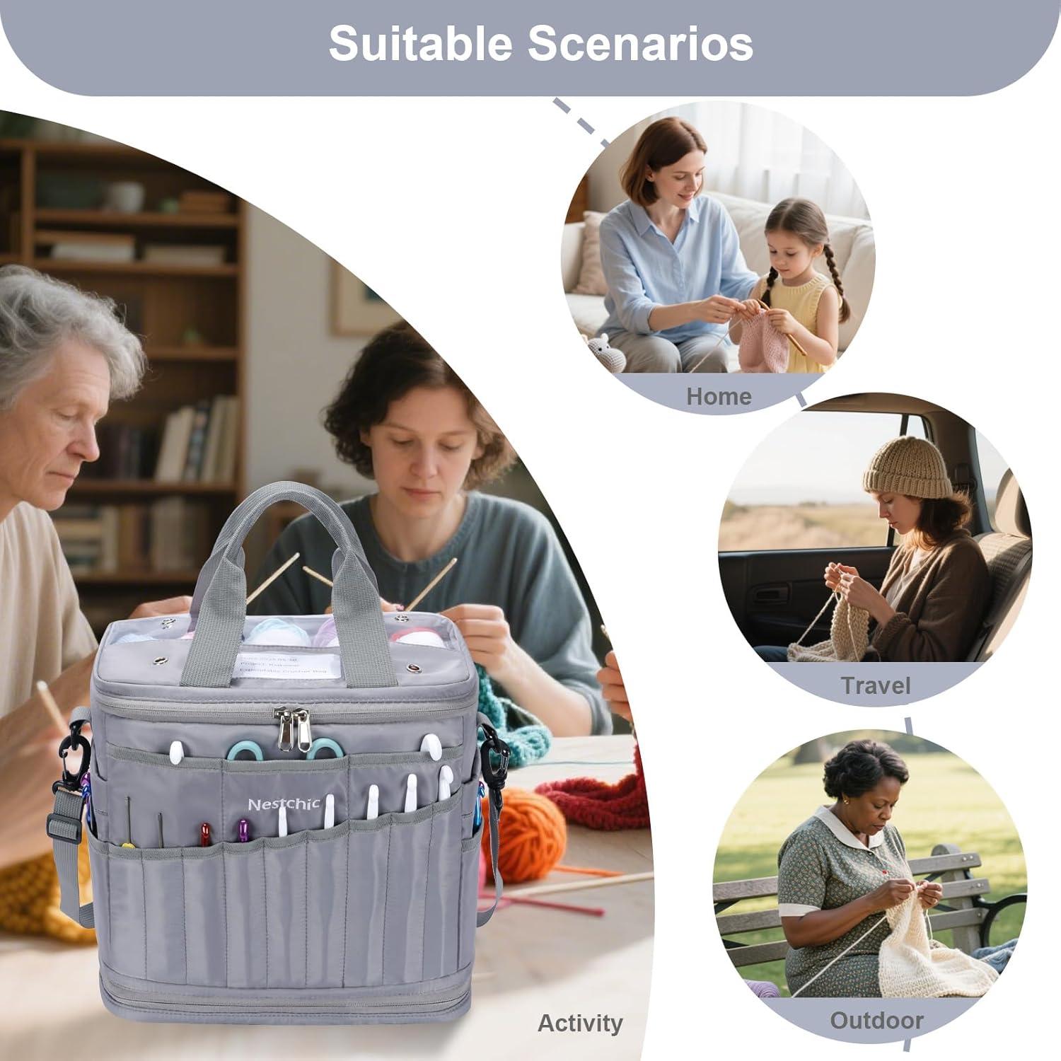 Bolsa de Ganchillo Expandible Nestchic Gris 31.75x17.78x35.56 cm