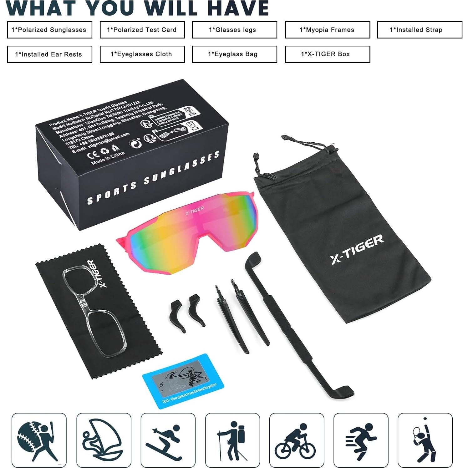 Gafas de sol deportivas X-TIGER Jpc-d UV400 unisex rosa