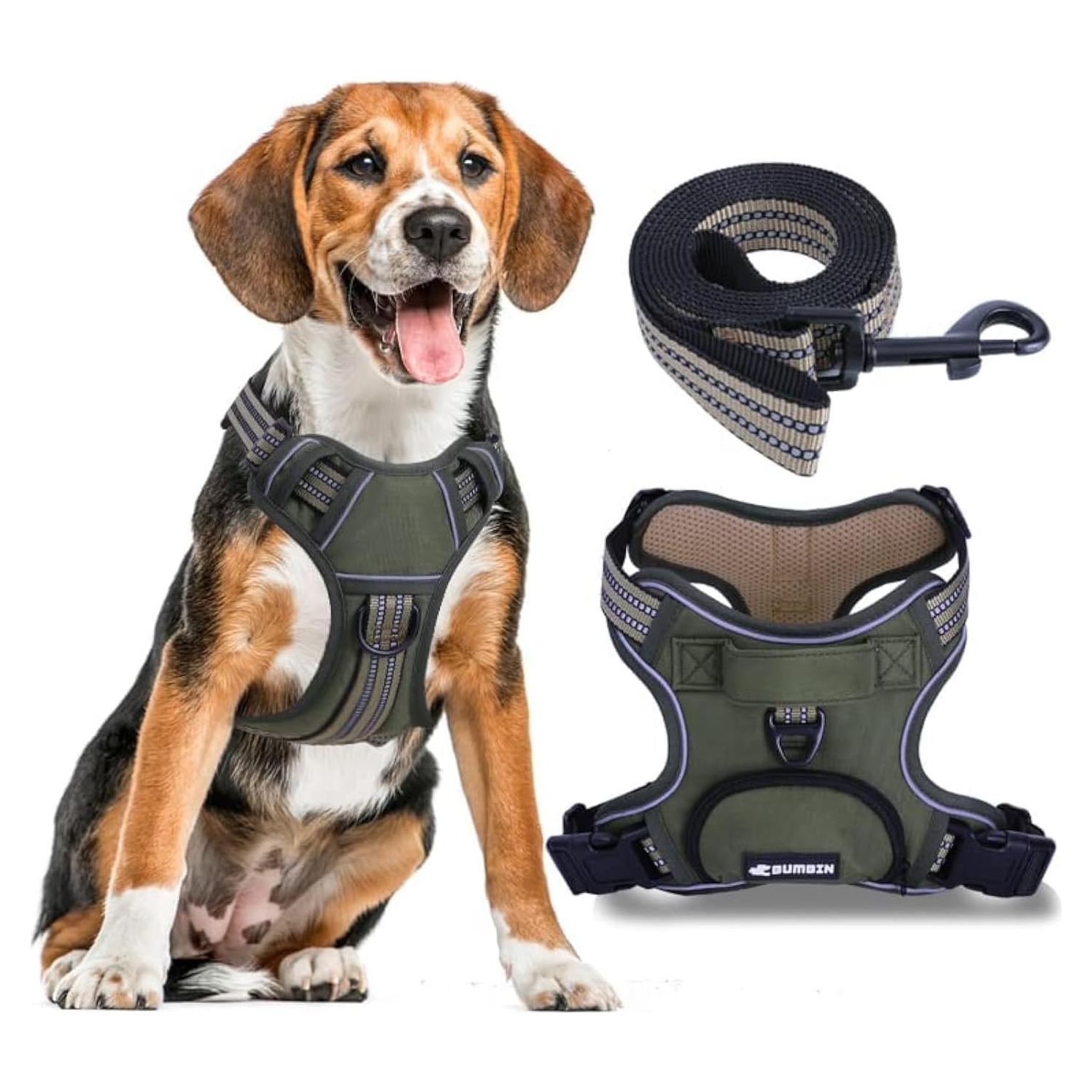 Arnés para Perros Bumbin L Verde Militar Ajustable Sin Tirones