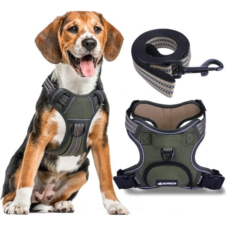 Arnés para Perros Bumbin L Verde Militar Ajustable Sin Tirones