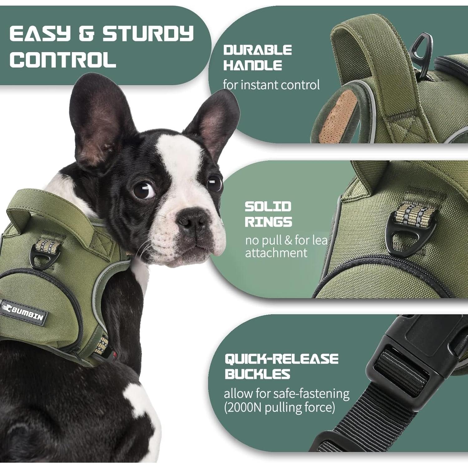 Arnés para Perros Bumbin L Verde Militar Ajustable Sin Tirones