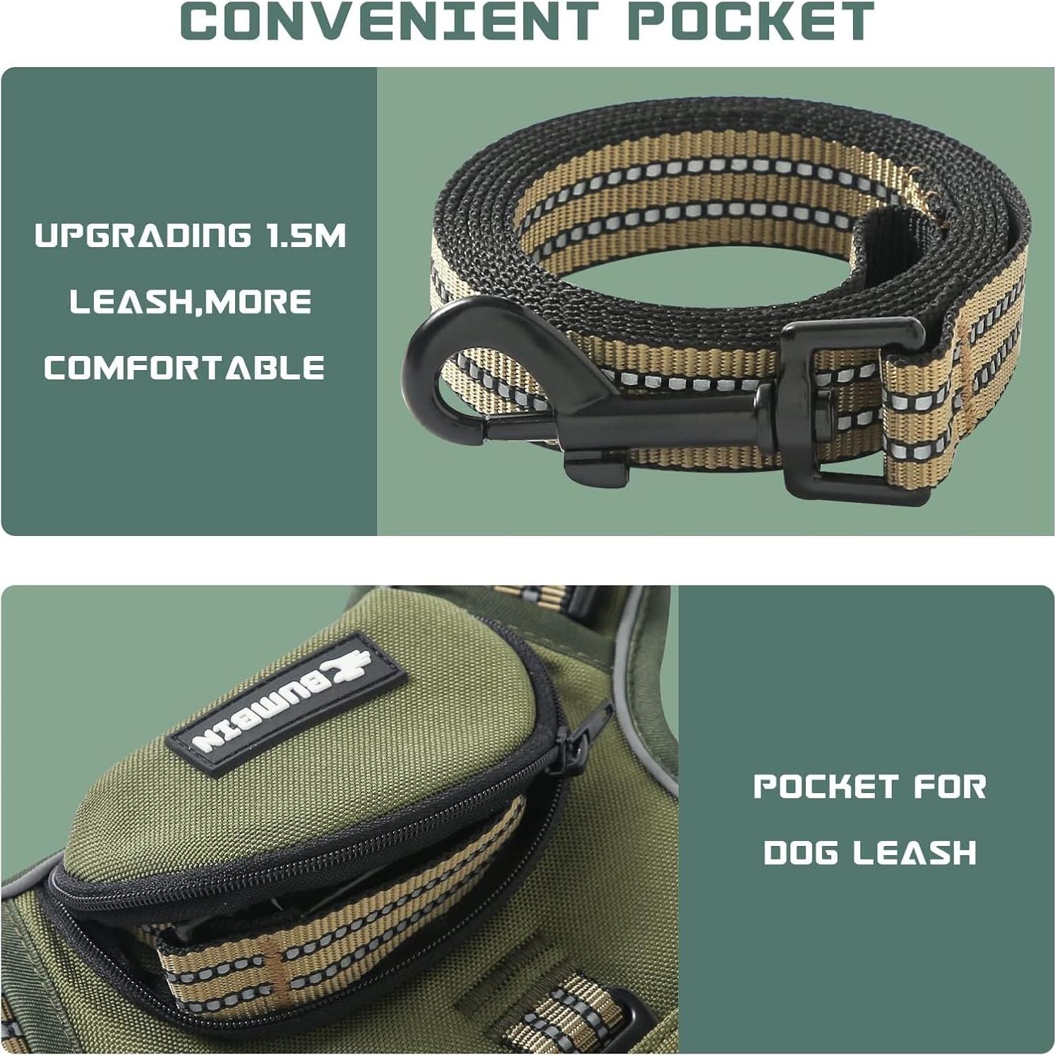 Arnés para Perros Bumbin L Verde Militar Ajustable Sin Tirones