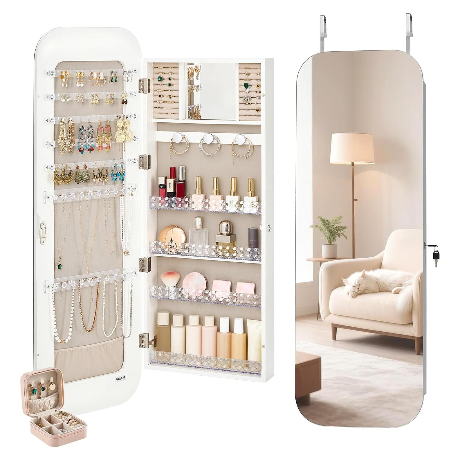 Armario de Joyería VEVOR 108 cm Blanco con Espejo y Almacenamiento