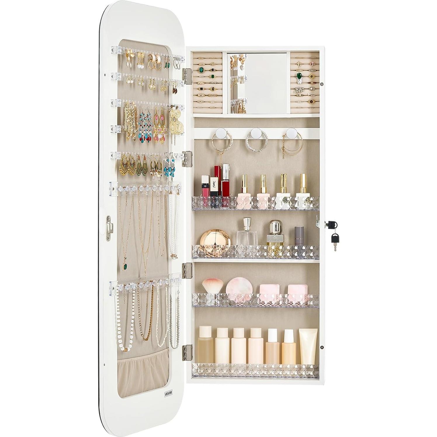 Armario de Joyería VEVOR 108 cm Blanco con Espejo y Almacenamiento