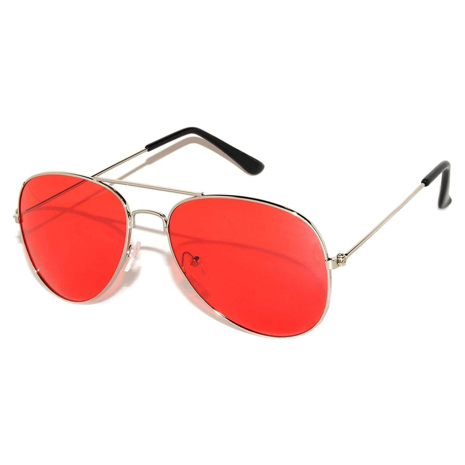 Gafas de Sol Aviador Metal UV Protección 55mm Plata/Rojo