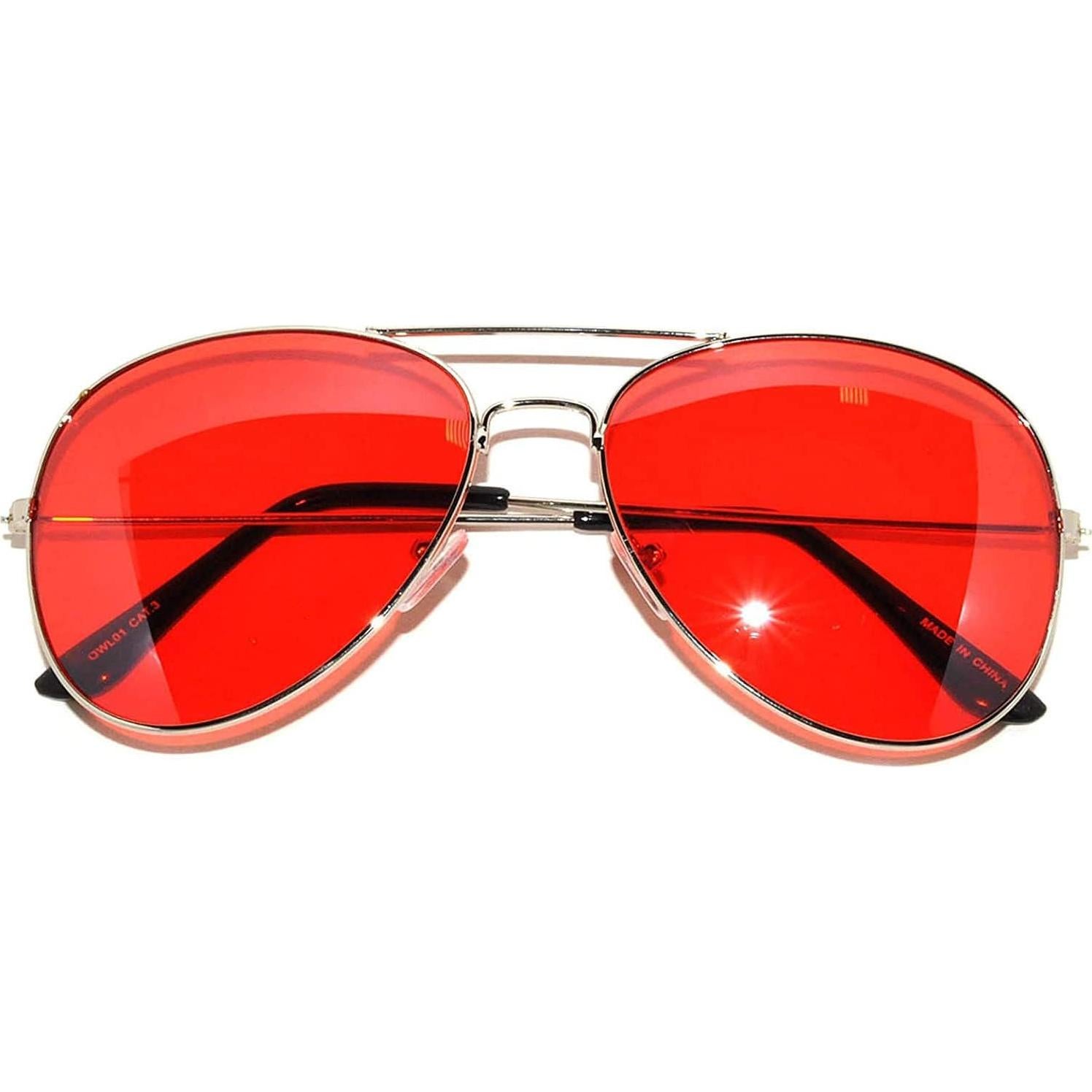 Gafas de Sol Aviador Metal UV Protección 55mm Plata/Rojo