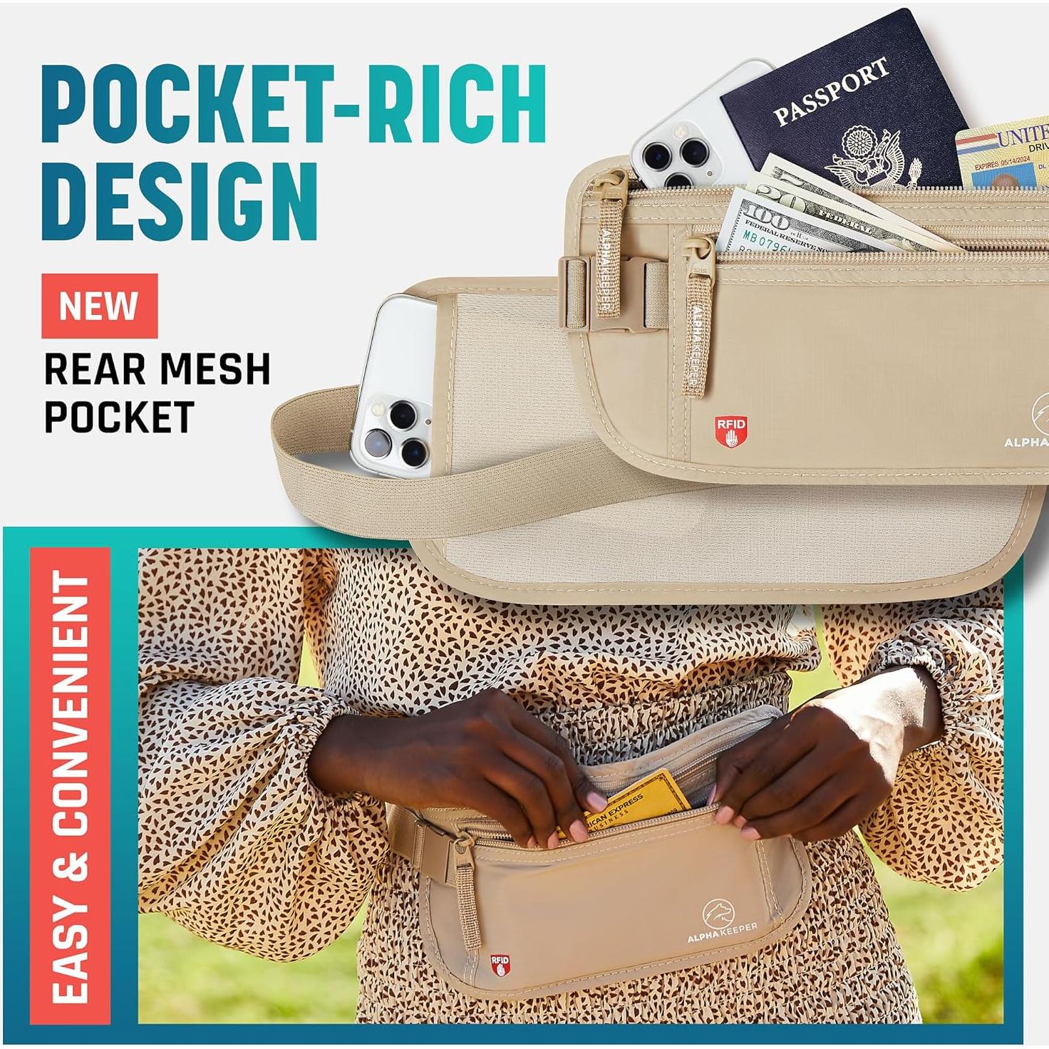 Cinturón de Dinero Oculto Alpha Keeper RFID 139,7 cm