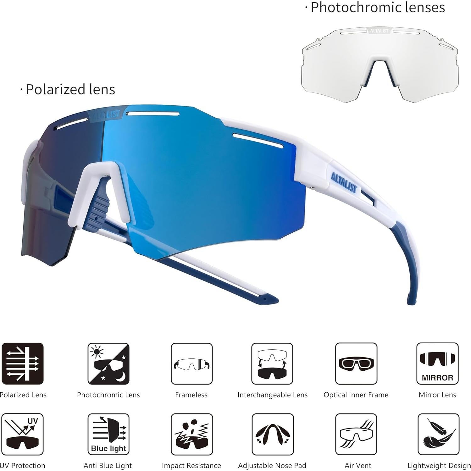 Gafas de Ciclismo ALTALIST UV400 Intercambiables Blancas
