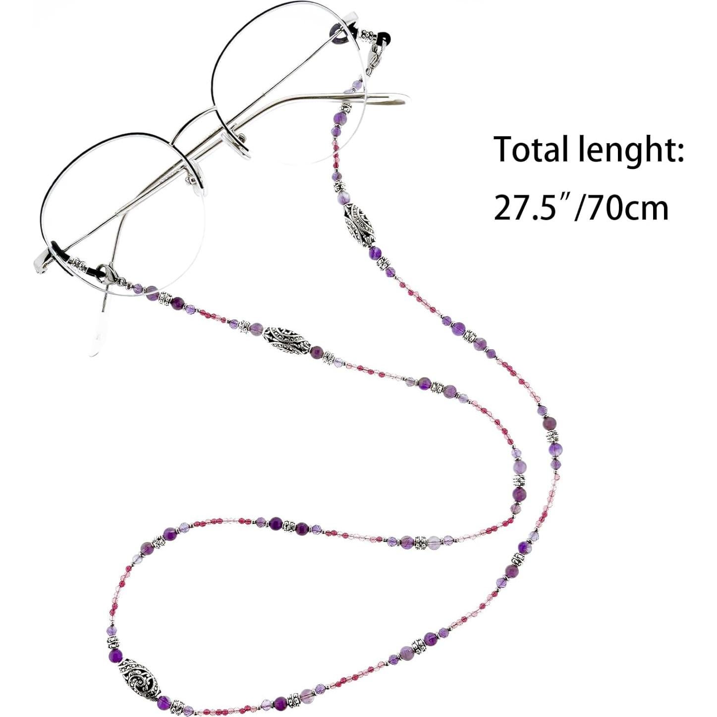 Cadena de Gafas Boho Amatista con Perlas y Ajuste Antideslizante