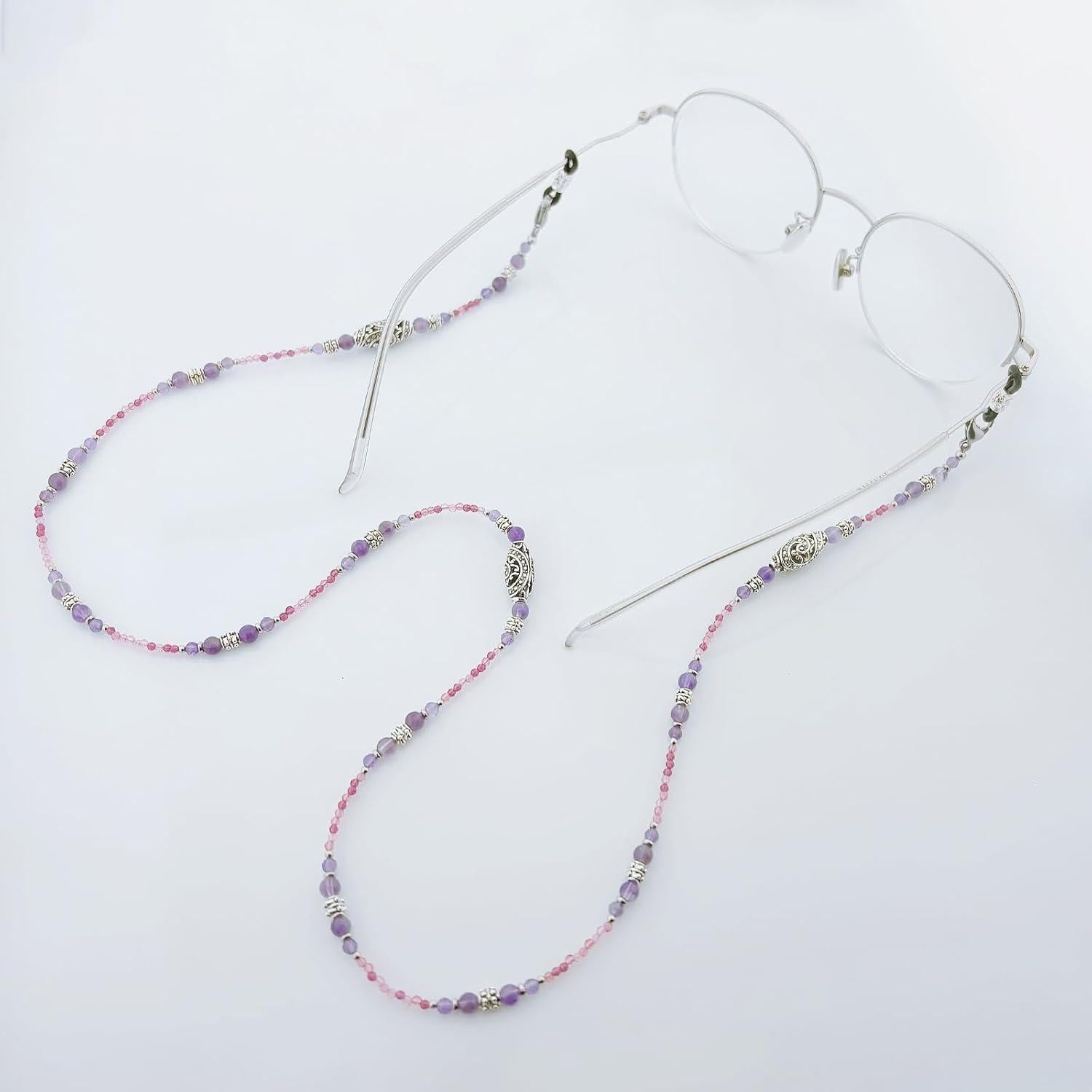 Cadena de Gafas Boho Amatista con Perlas y Ajuste Antideslizante
