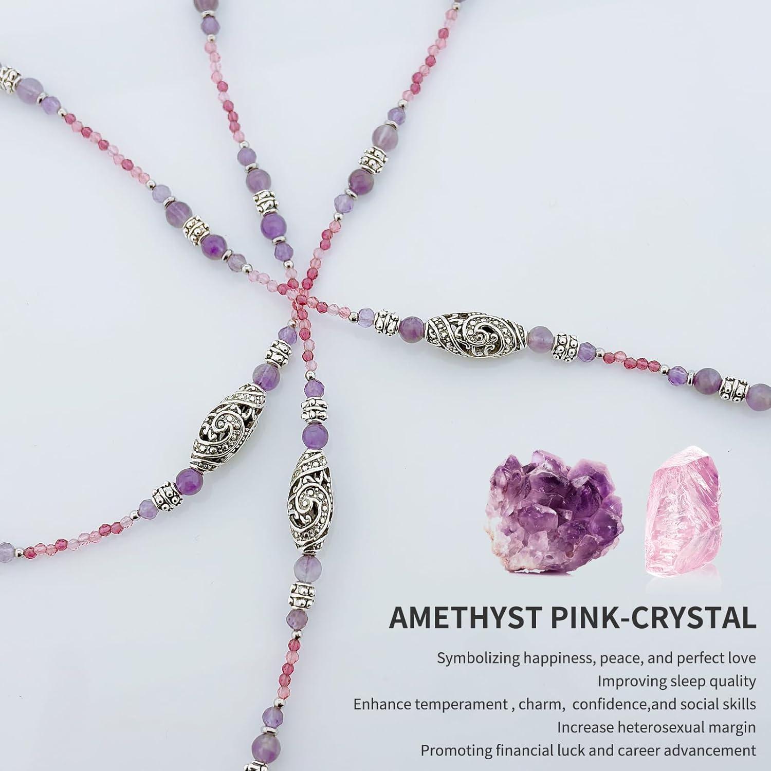 Cadena de Gafas Boho Amatista con Perlas y Ajuste Antideslizante