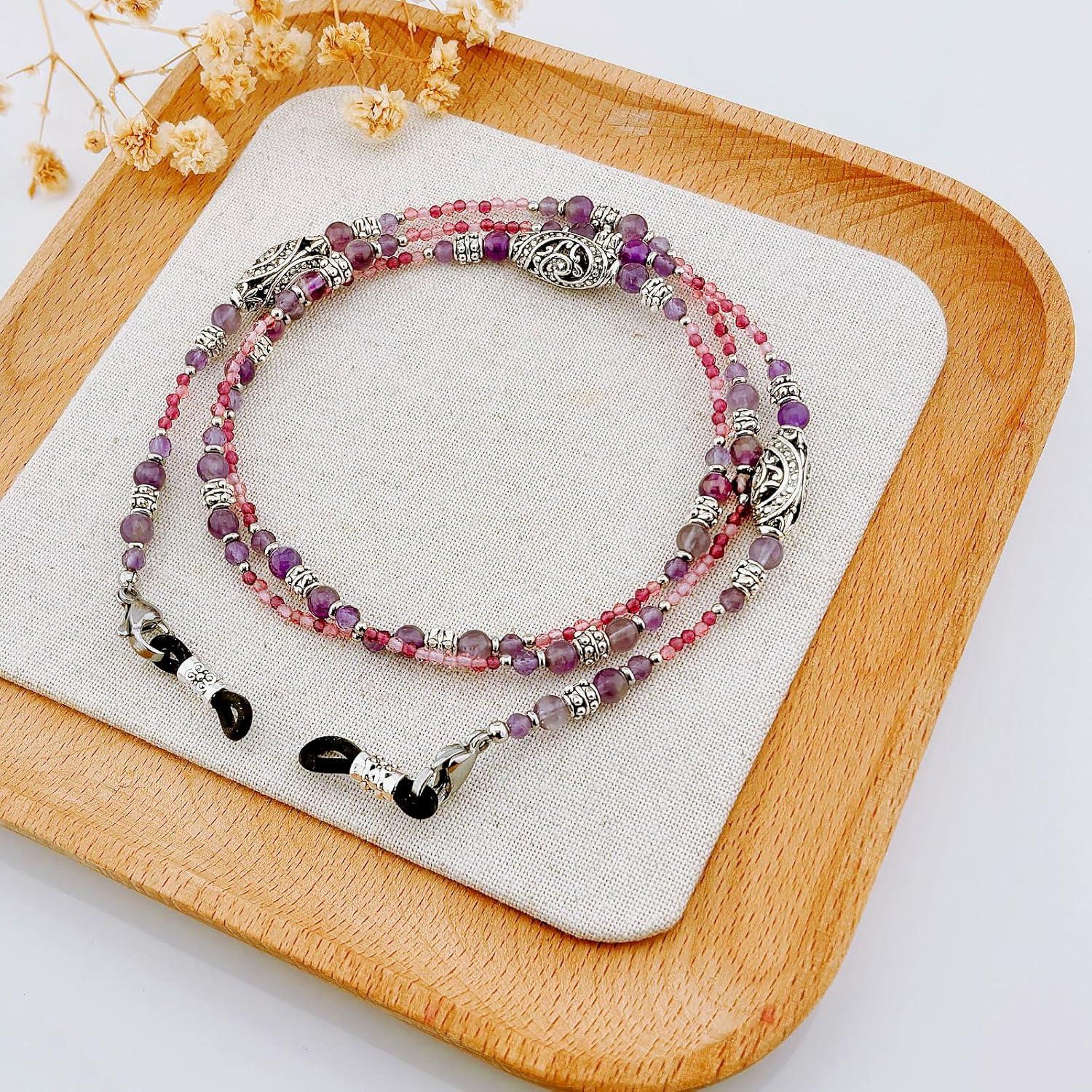 Cadena de Gafas Boho Amatista con Perlas y Ajuste Antideslizante
