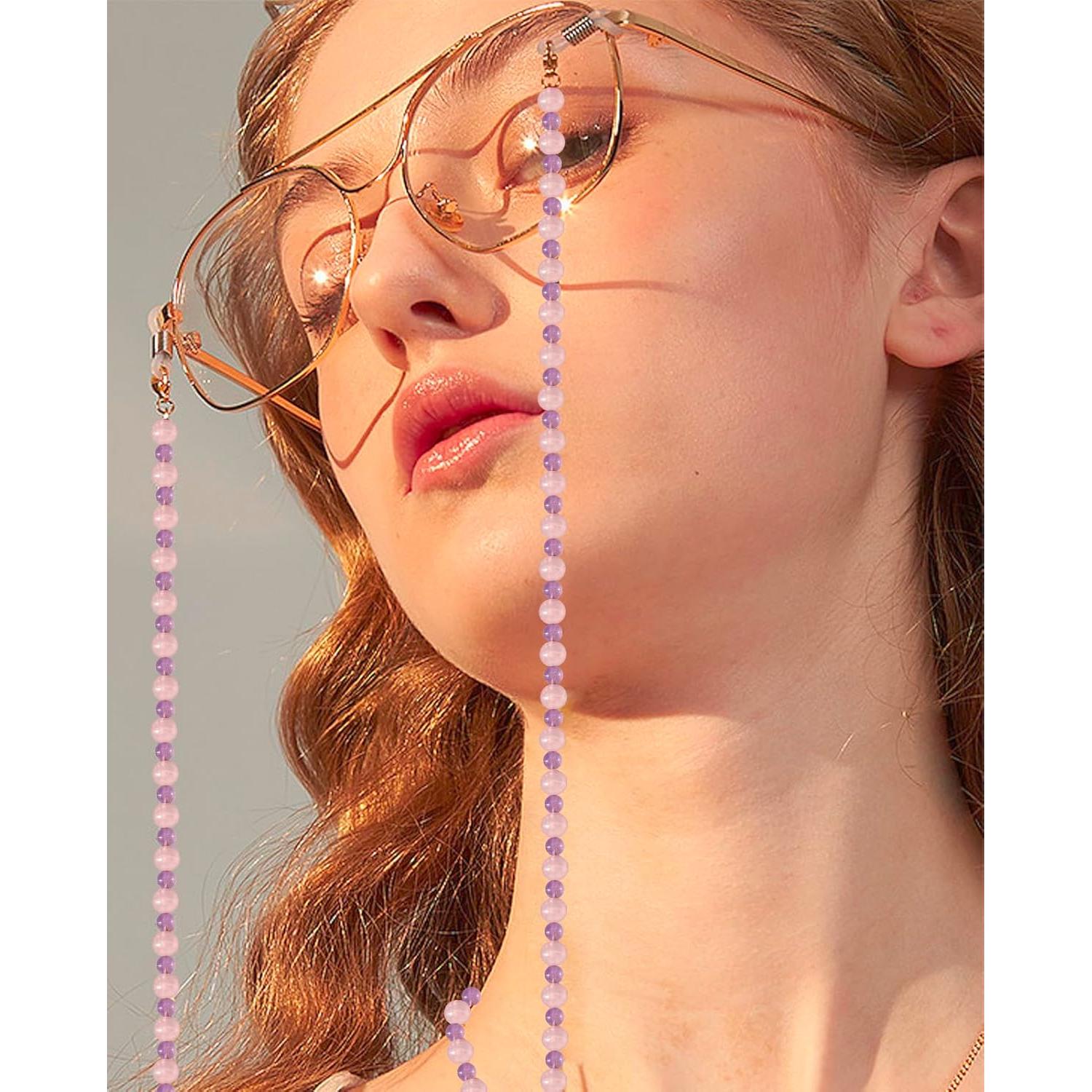 Cadena de Gafas de Moda con Cuentas - Cristal Rosa-Púrpura