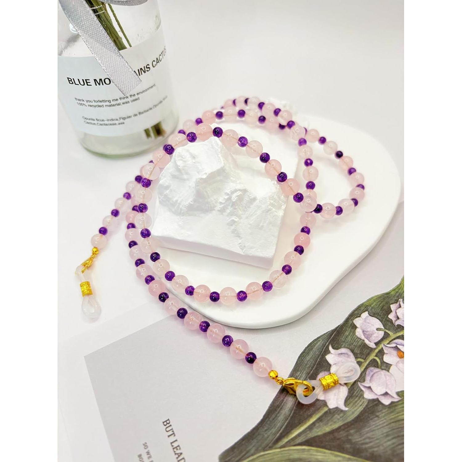 Cadena de Gafas de Moda con Cuentas - Cristal Rosa-Púrpura