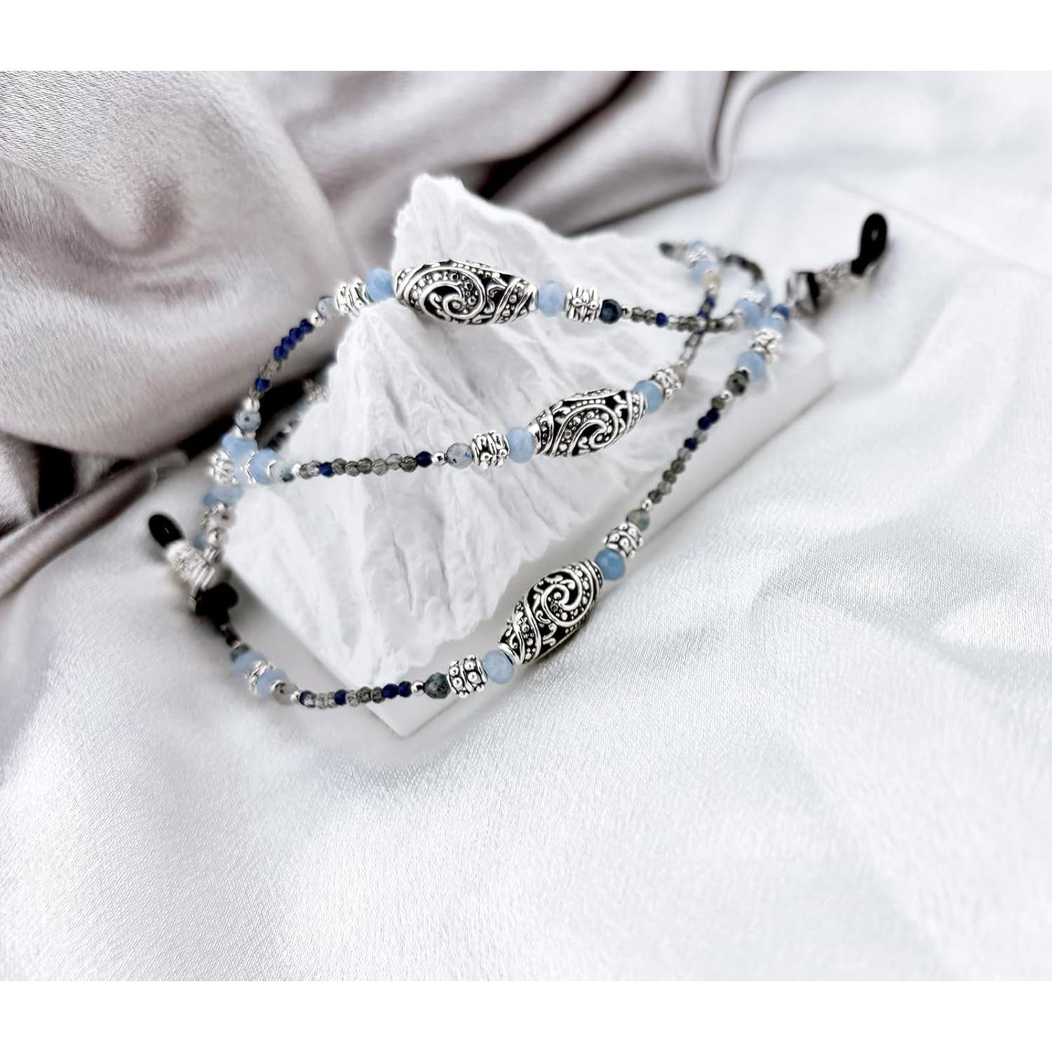 Cadena para Gafas Elegante con Perlas Punto Azul Boho