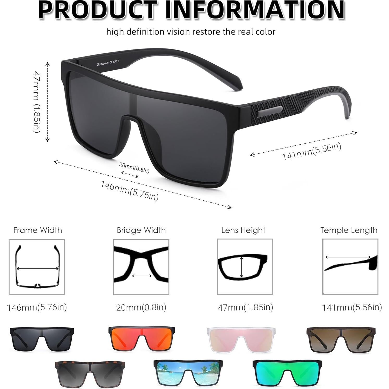 Gafas de Sol Polarizadas GLINDAR UV400 Cuadradas para Hombres y Mujeres